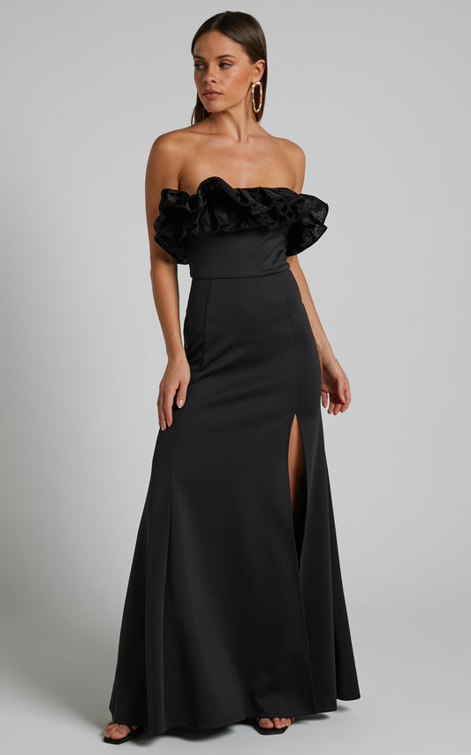 Cassius Gown - Off Shoulder Ruffle Ball Gown Dress in Black