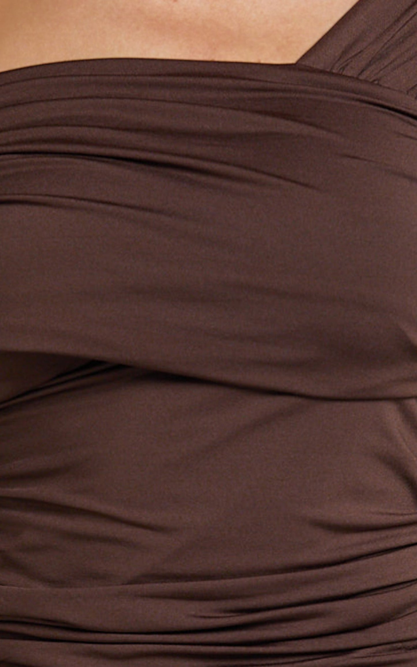 Cate Top - Long Sleeve Asymmetrical Neckline Top in Chocolate