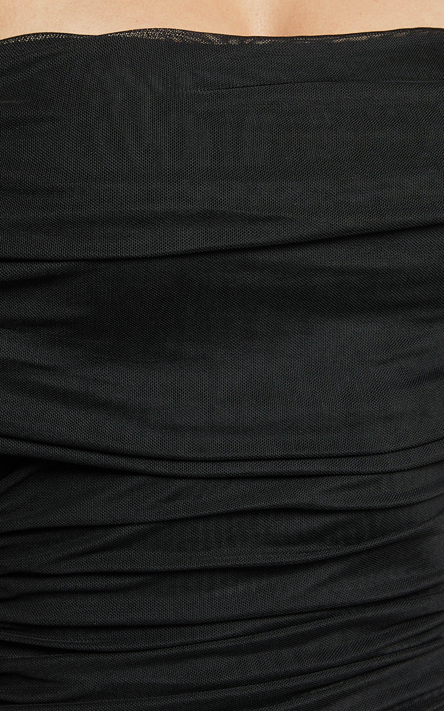 Caterina Maxi - Ruched Off Shoulder Mesh Dress in Black