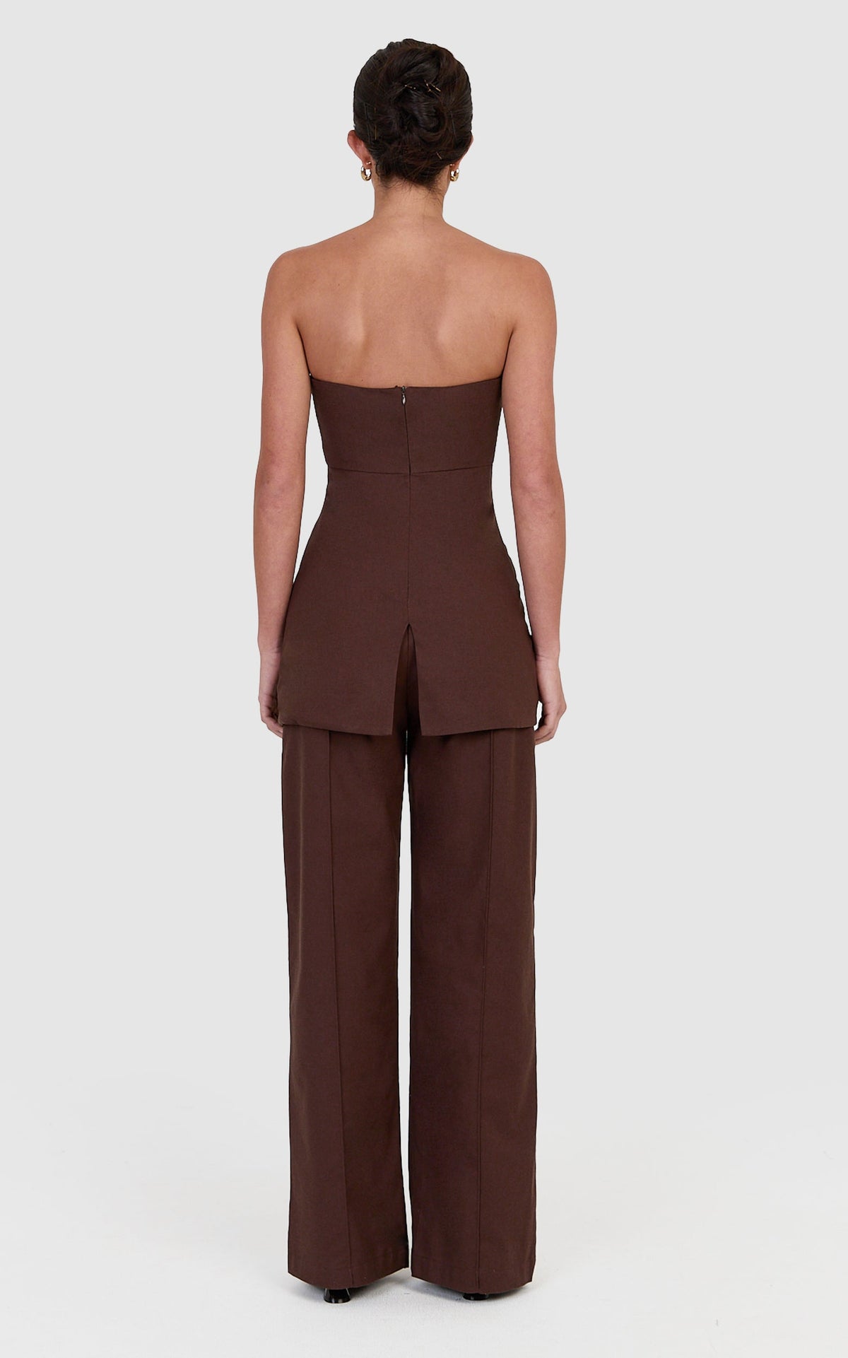 Catherine Pants - Linen Blend Tailored Straight Leg Pant in Chocolate