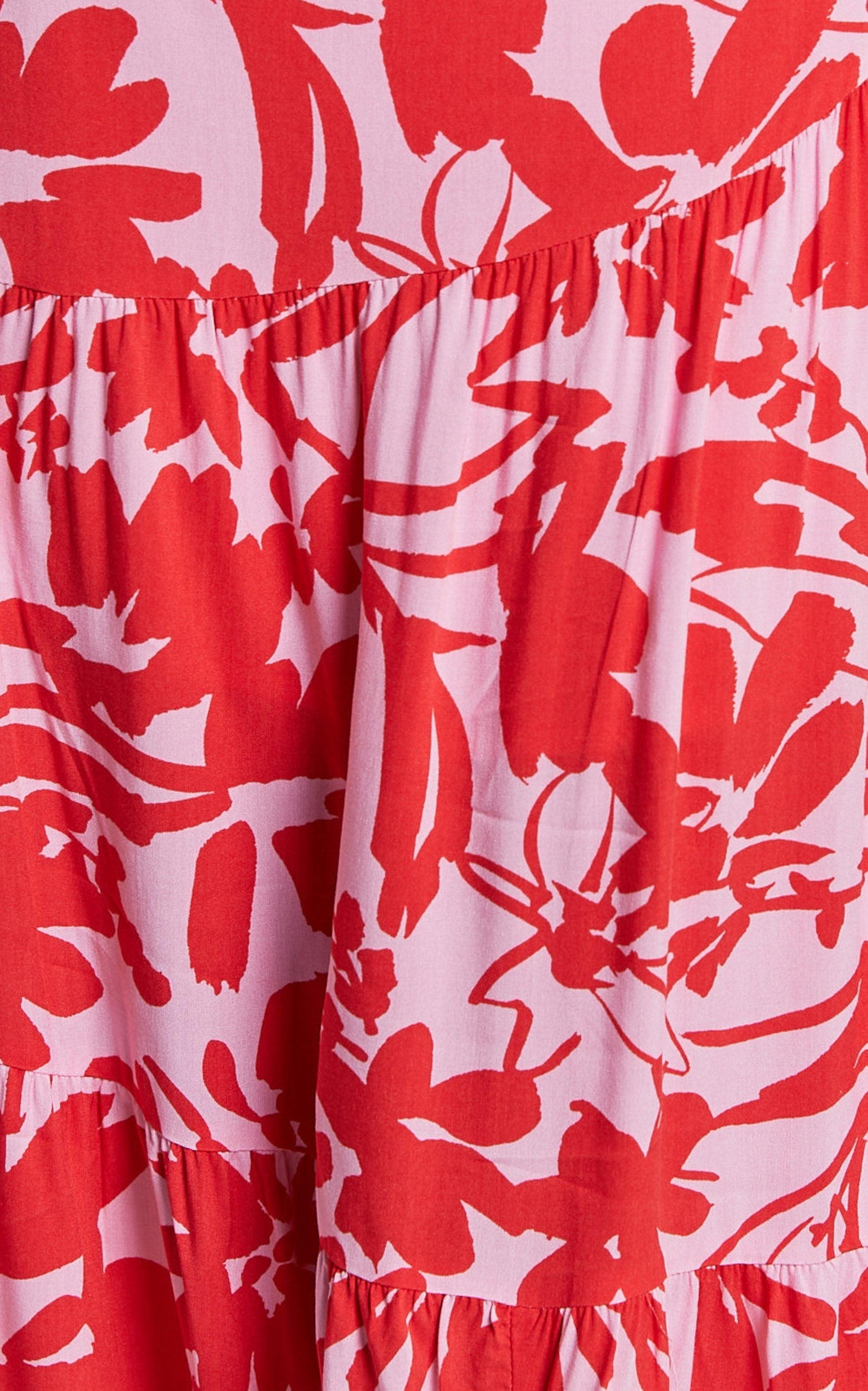 Cecelia Midi Dress - Plunge Neck Puff Sleeve Patterned Dress in Pink Shadow Floral