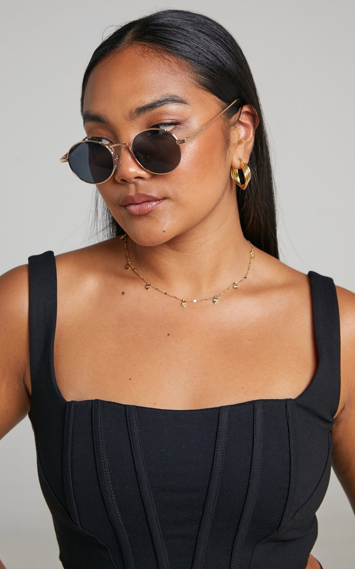 Cecelia Round Sunglasses in Black and Gold