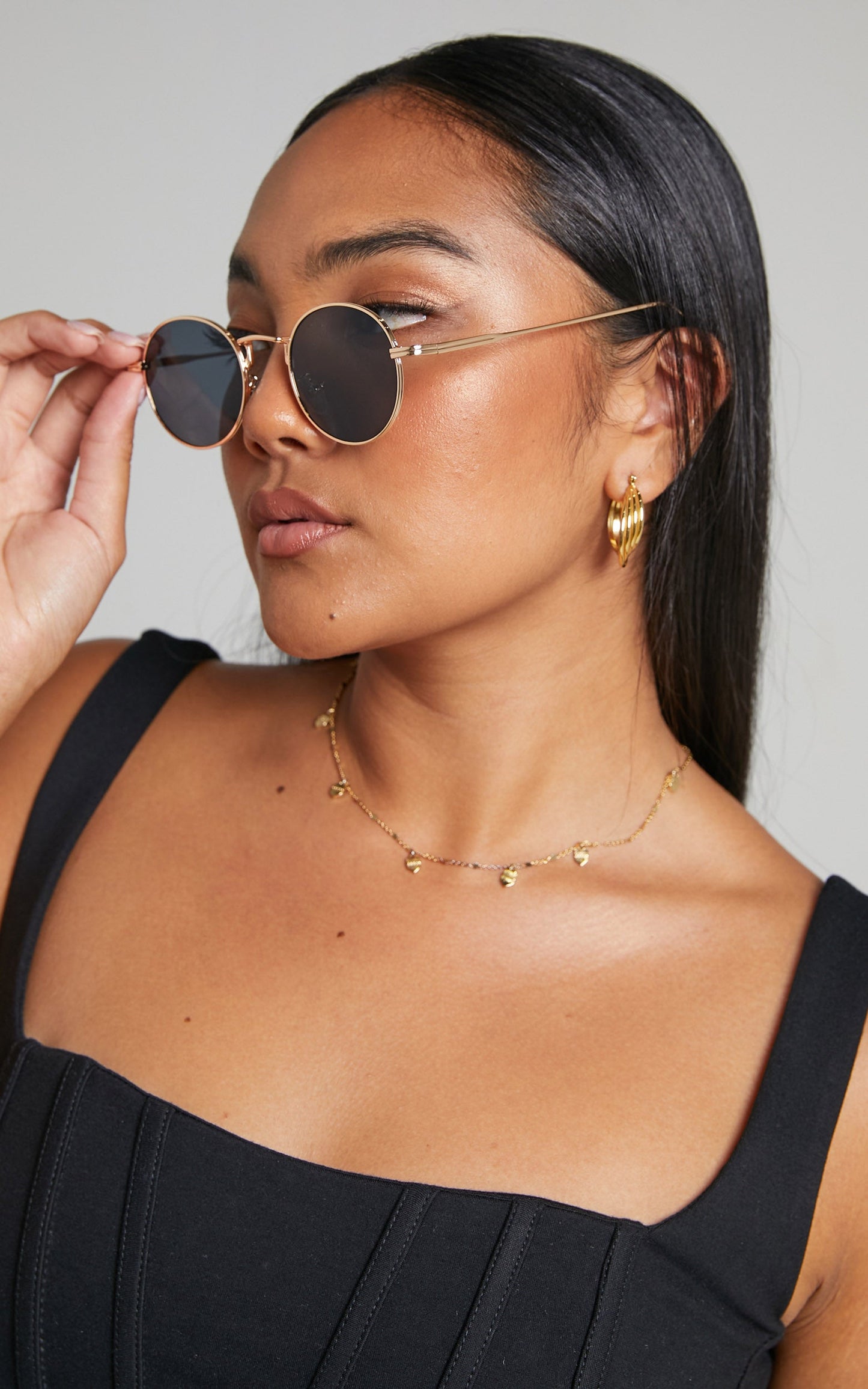 Cecelia Round Sunglasses in Black and Gold