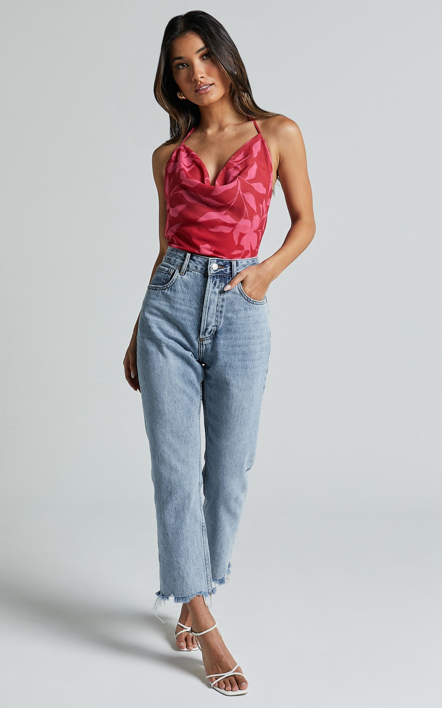 Cedra Top - Cowl Neck Halter Tie in Havana Silhouette floral