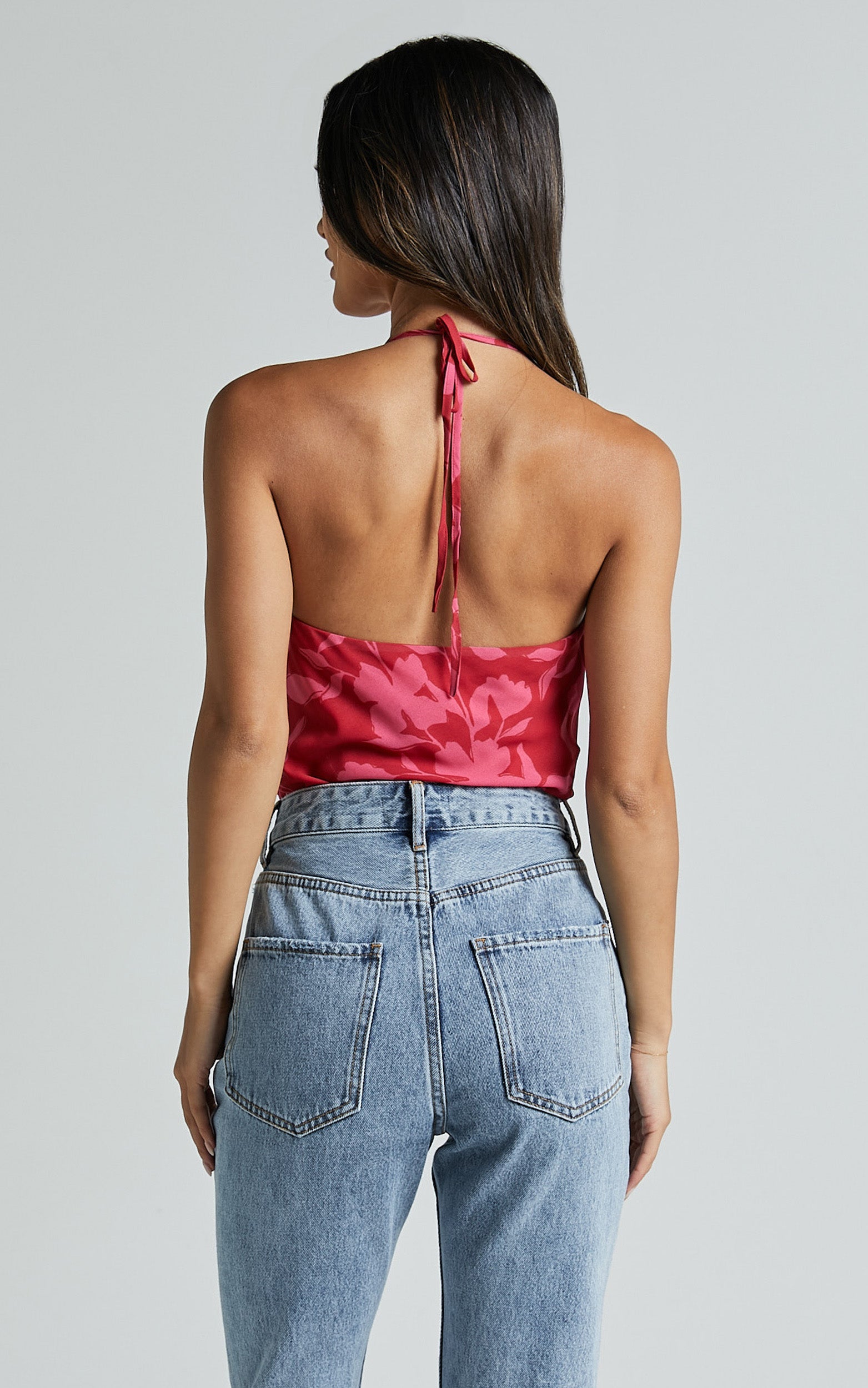 Cedra Top - Cowl Neck Halter Tie in Havana Silhouette floral