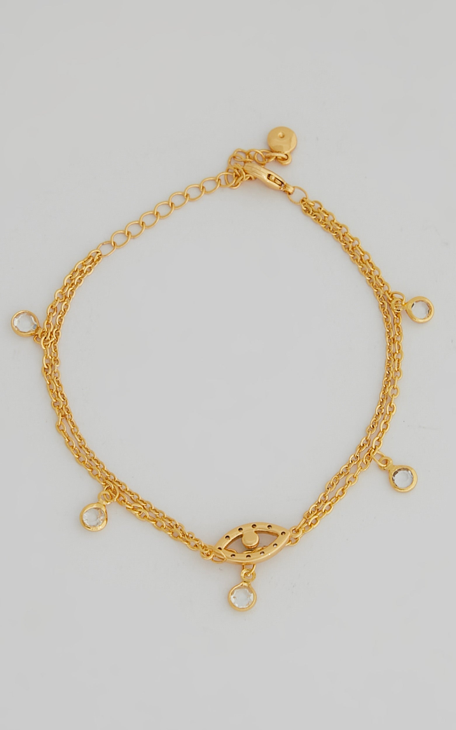 Celaena Bracelet - Diamante Eye Pendant Layered Chain Bracelet in Gold