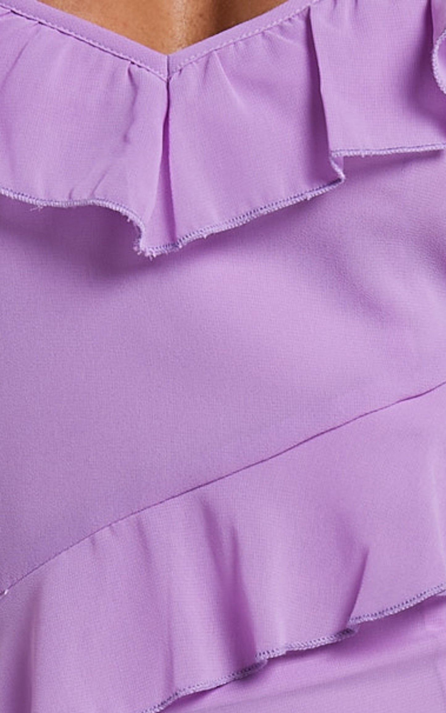 Celaya Maxi Dress - Strappy V Neck Off Shoulder Tiered Frill Detail in Lilac