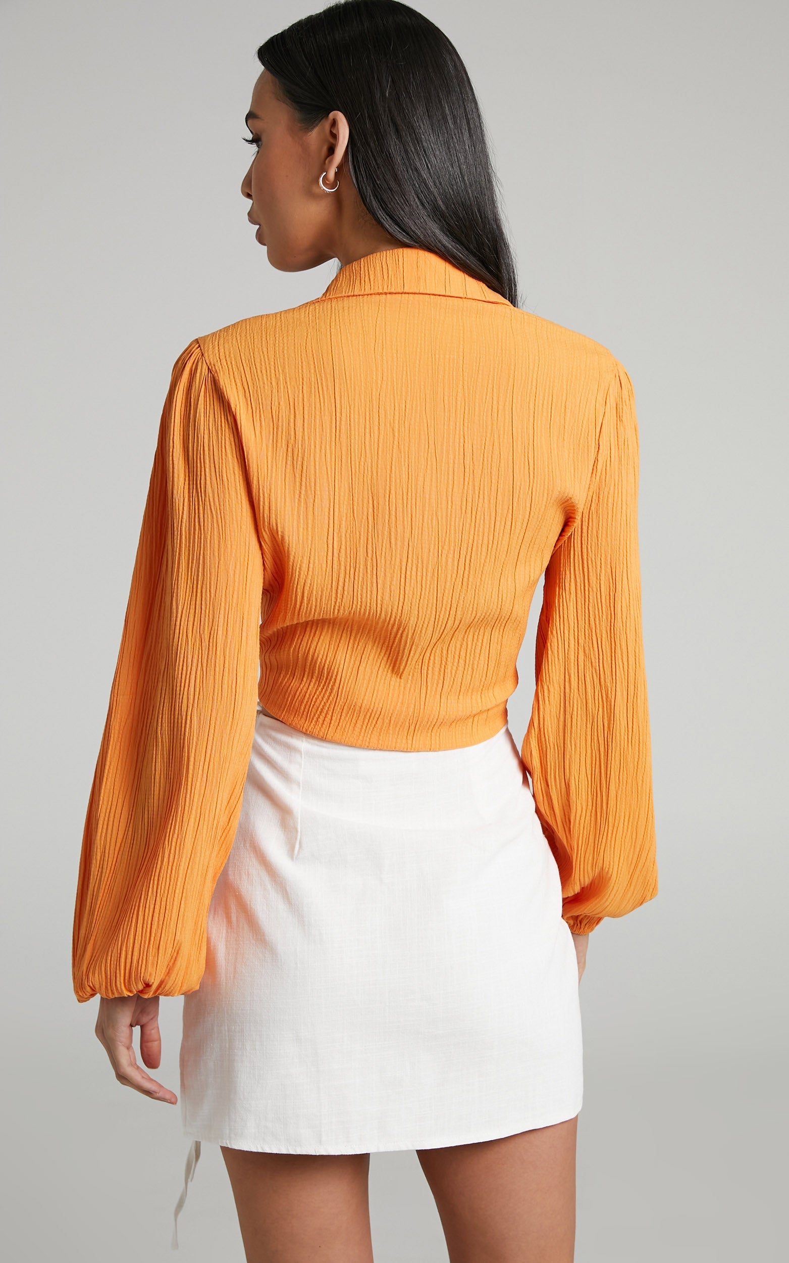 Celestia Blouse - Wrap Tie Front Long Sleeve Blouse in Mango