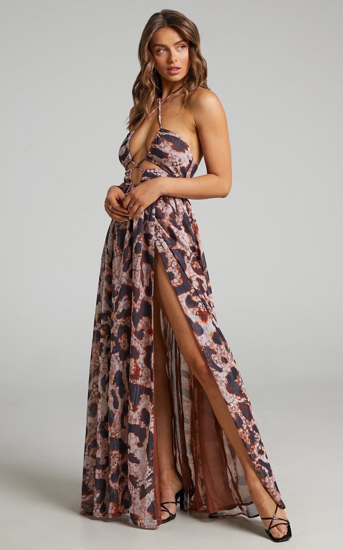Chaimbers Midi Dress - Twist Halter Neck Dress in Leopard
