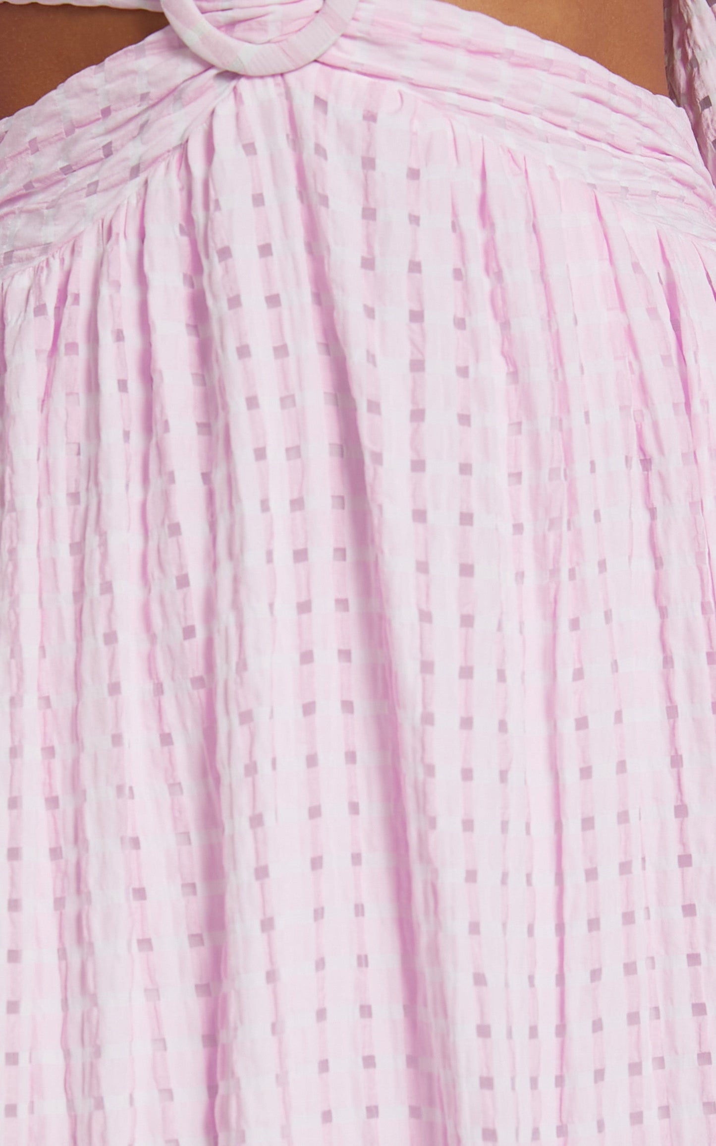 Chareese Midi Dress - Long Sleeve Side Cut Out Plunging Neckline Textured Dress in Pink