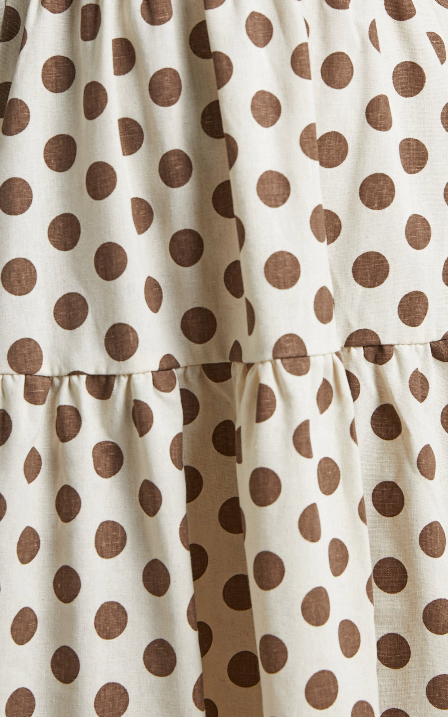 Charine Midi Dress - Linen Shirred Bodice Tiered Dress in Mocha Spot