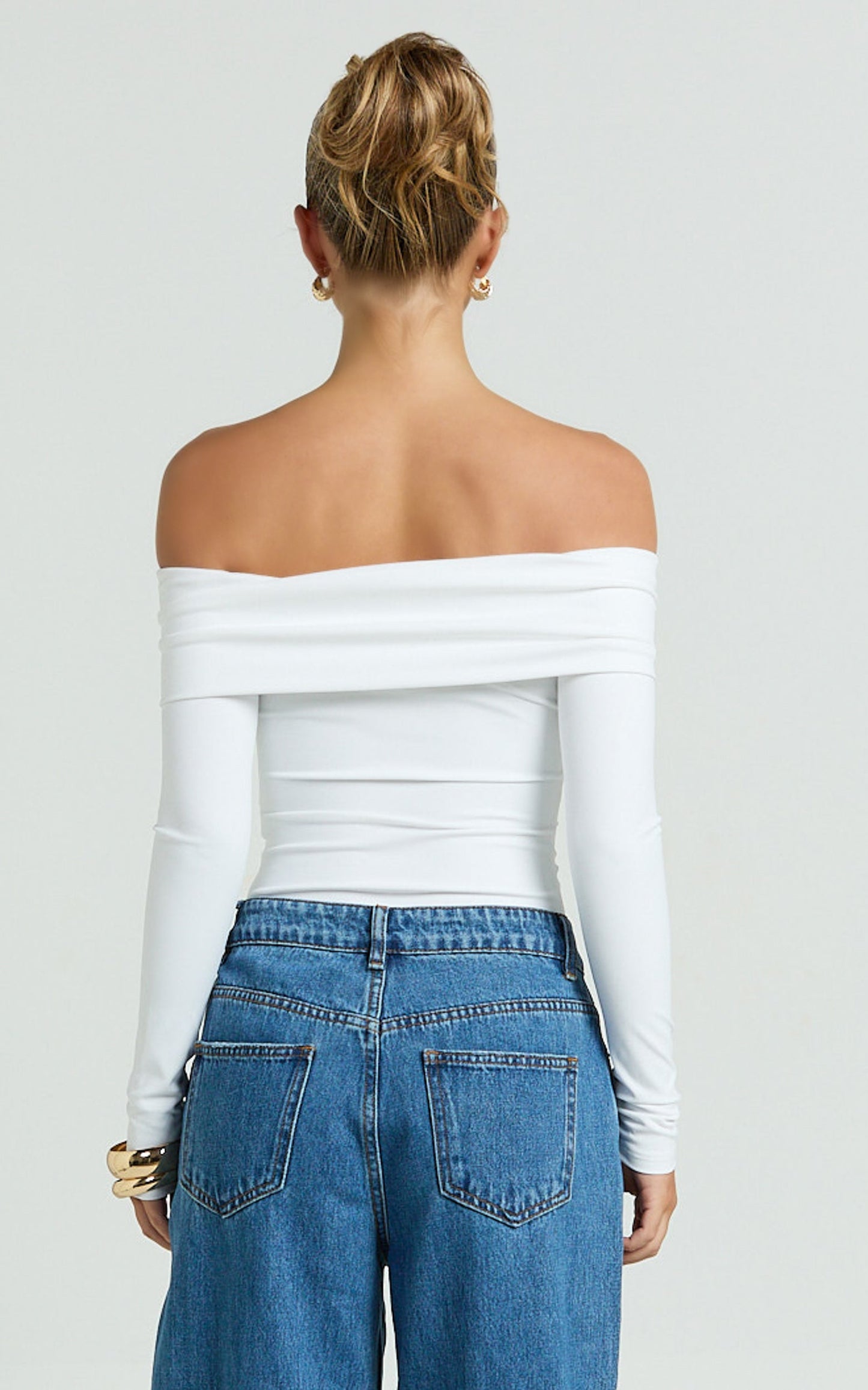 Charisse Bodysuit - Off Shoulder Button Down Bodysuit in White