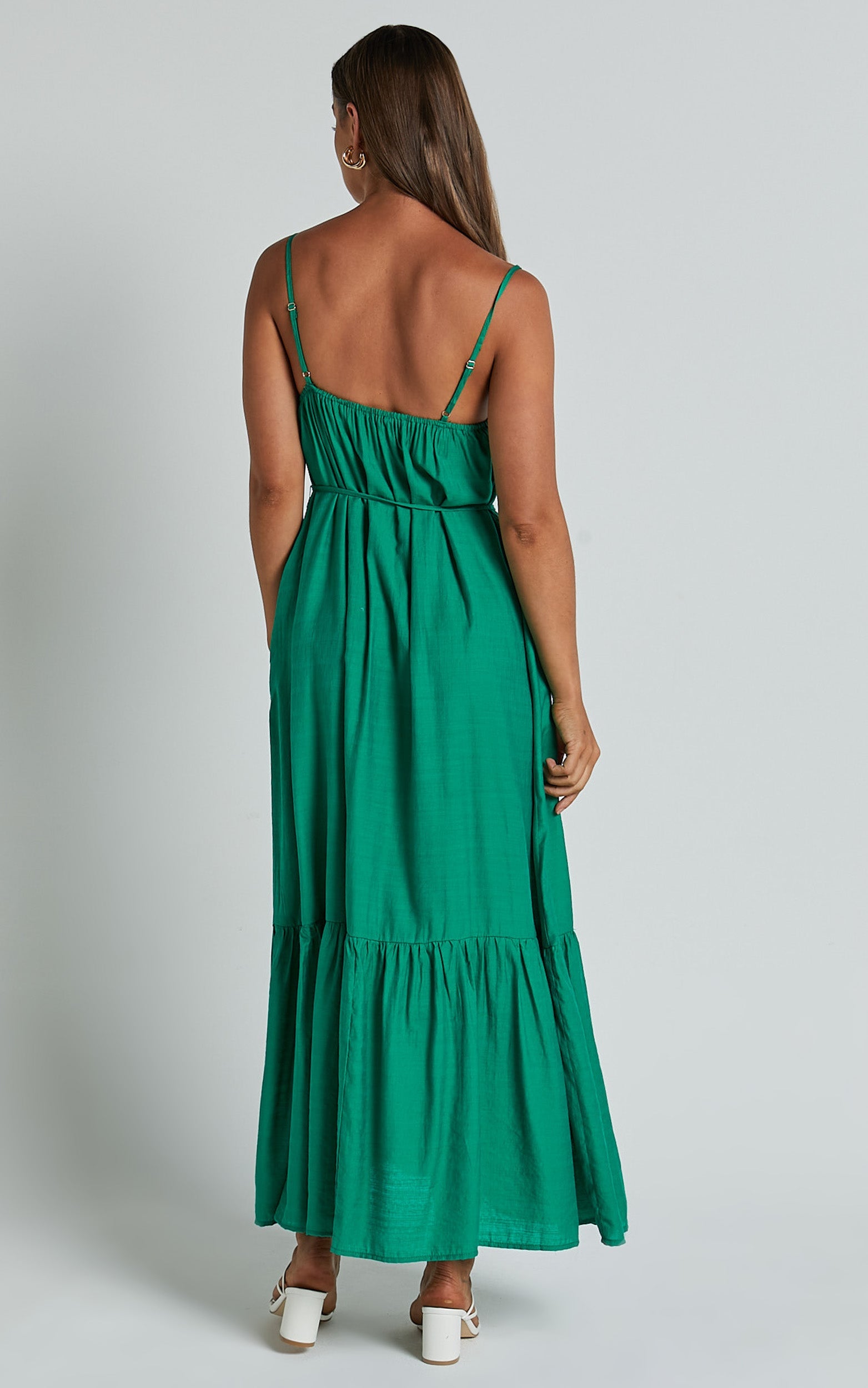 Charisse Maxi Dress - Strappy Scoop Neck Relaxed Gathered Dress in Green