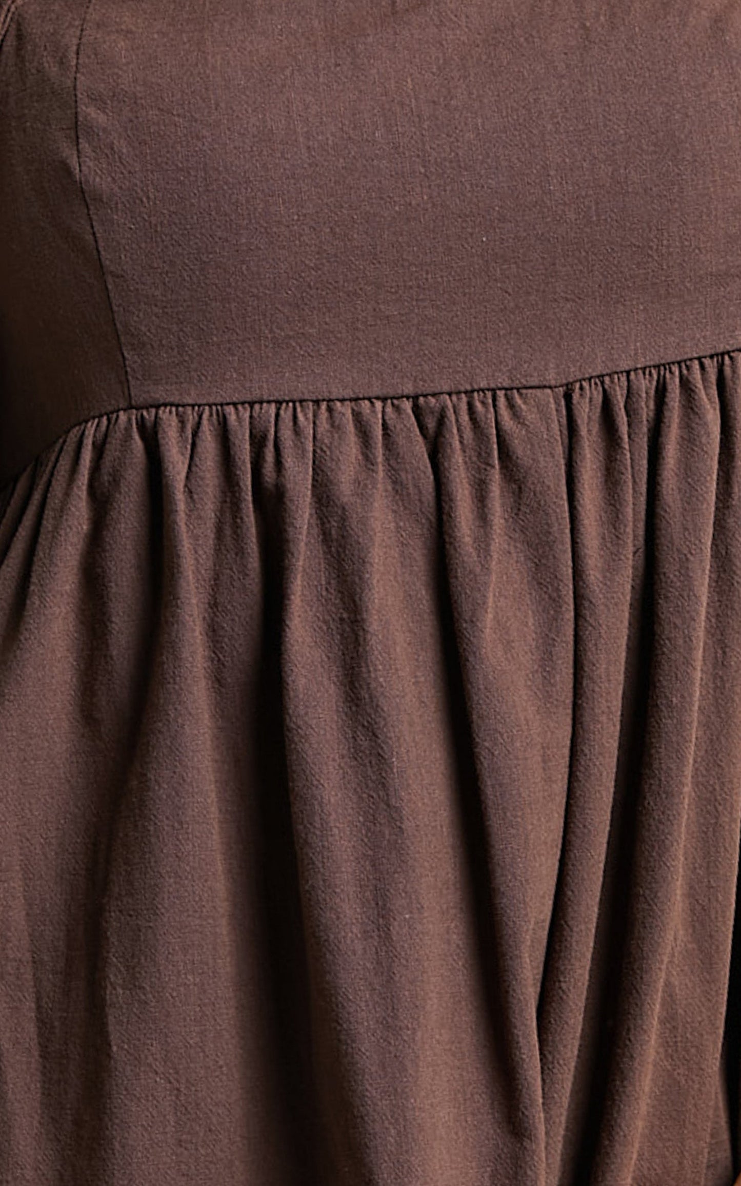 Chariti Playsuit - Linen Look Puff Sleeve Relaxed Playsuit in Chocolate