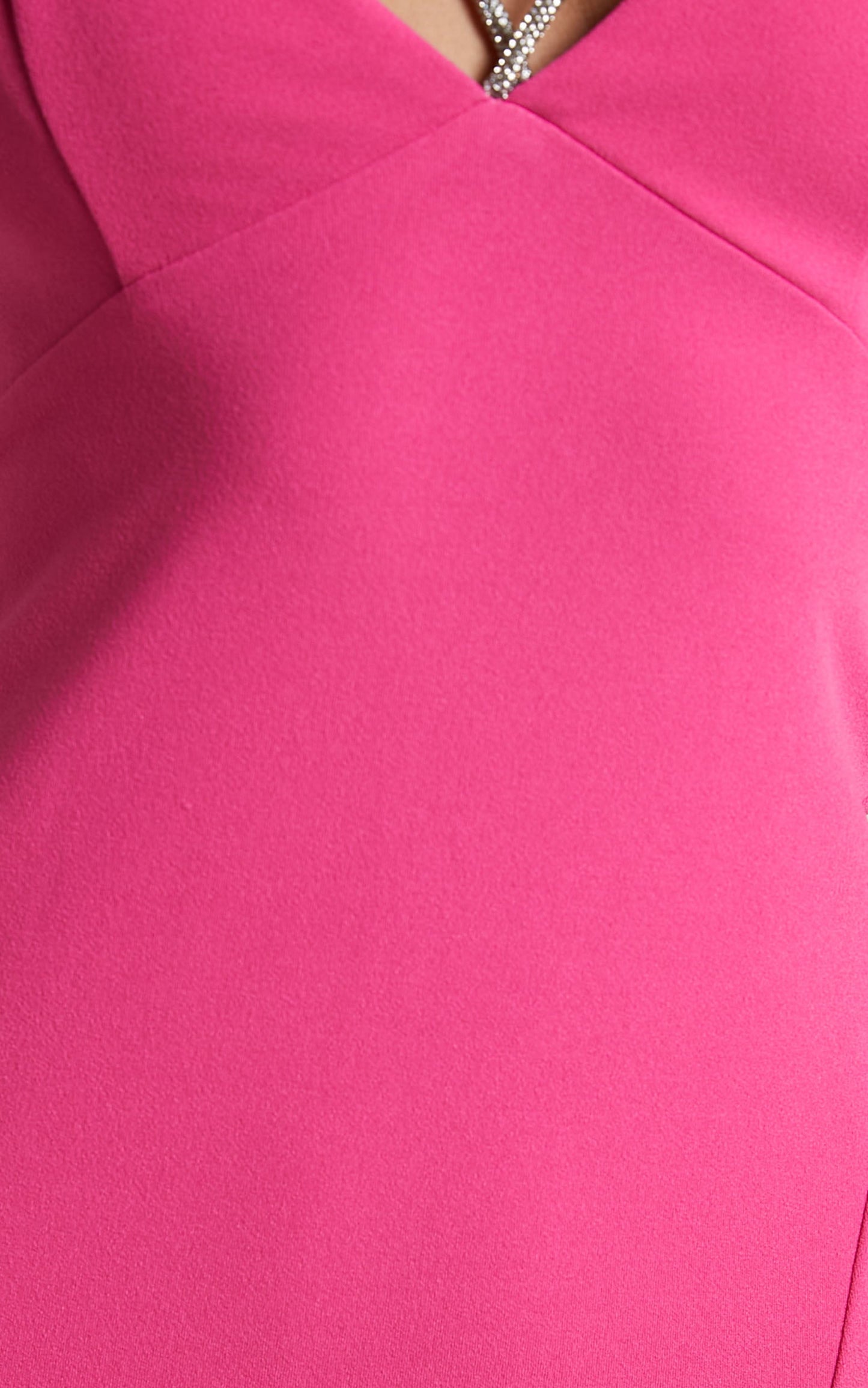 Charity Midi Dress - Diamante Strap Detail Plunge Dress in Hot Pink