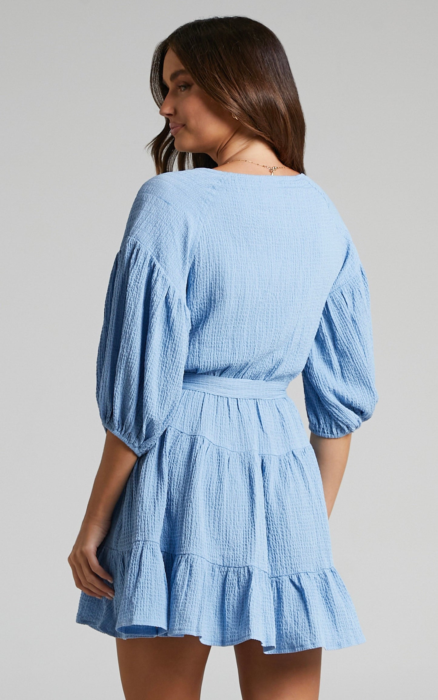 Charleigh Ruffle Mini Dress in Blue