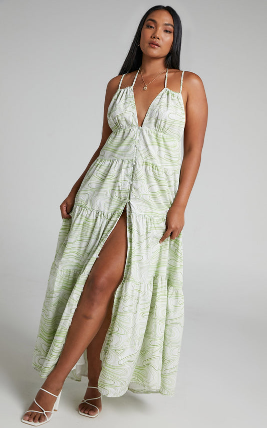 Charlie Holiday - Pricilla Maxi Dress in Abstract Wave