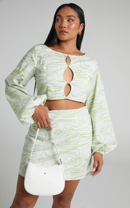 Charlie Holiday - Pricilla Mini Skirt in Abstract Wave