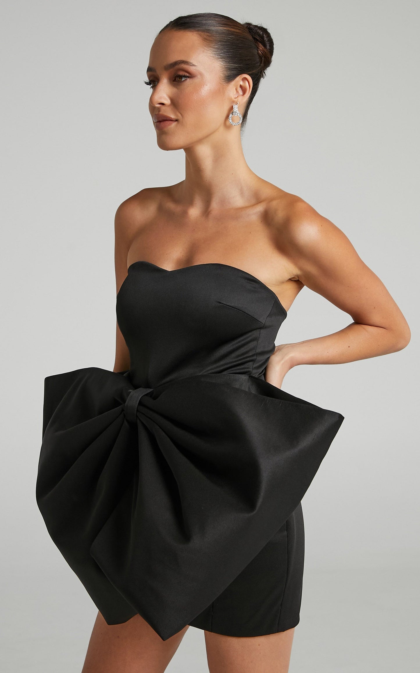 Charmilla Mini Dress - Strapless Bow Front Dress in Black