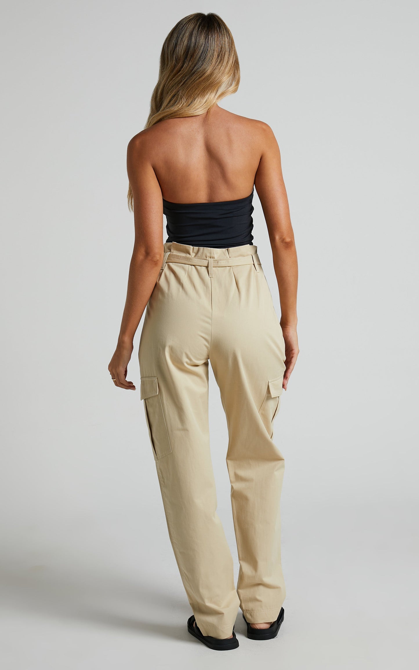 Chaslien Pants - High Waisted Paper Bag Belted Cargo Pants in Camel