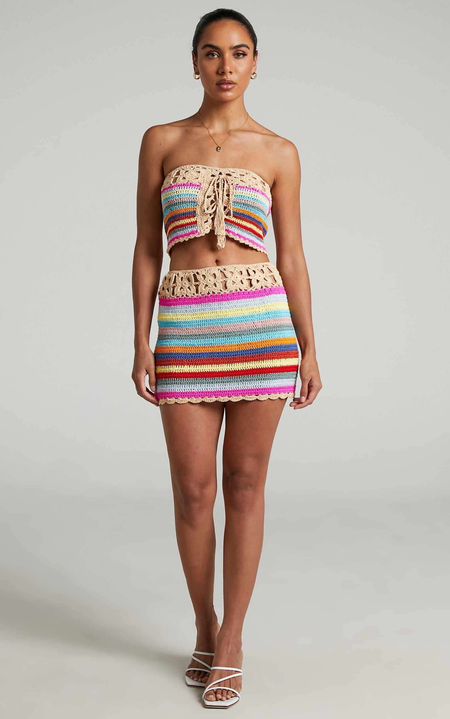 Cherelle Crochet Two Piece Set in Cream Multi