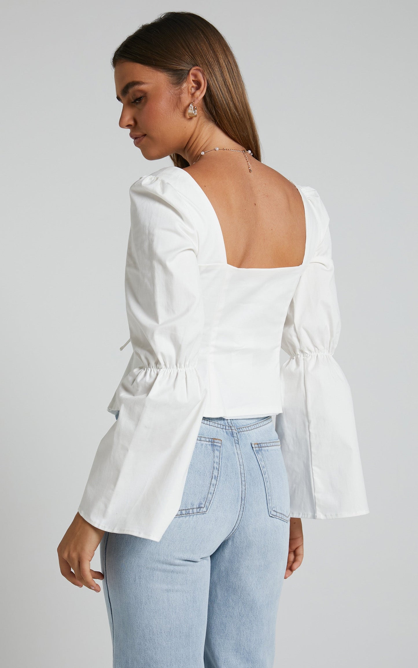 Cherira Blouse - Long Sleeve Tie Front Blouse in White