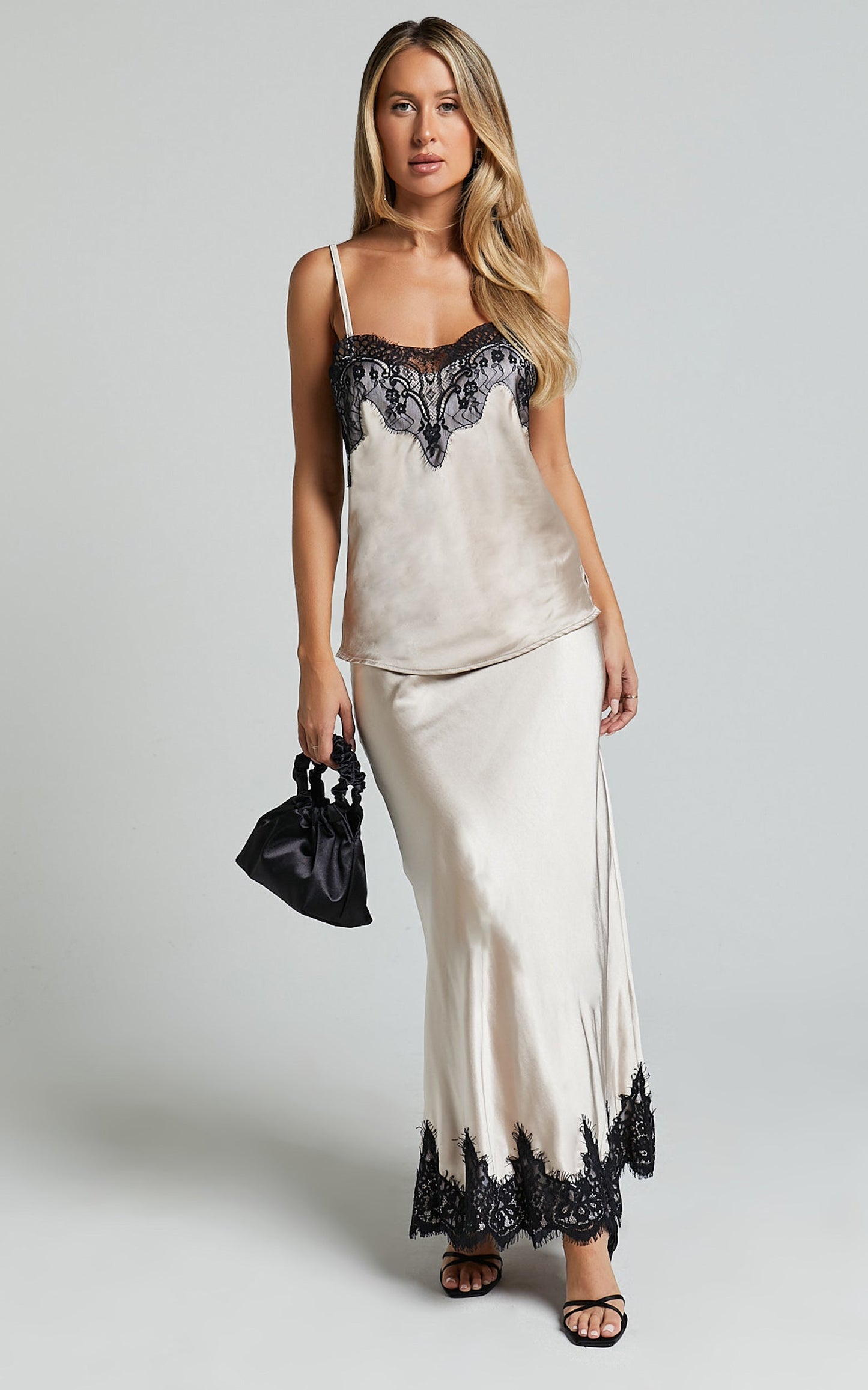 Chevelle Top - Strappy Lace Detail Cami Top in Oyster