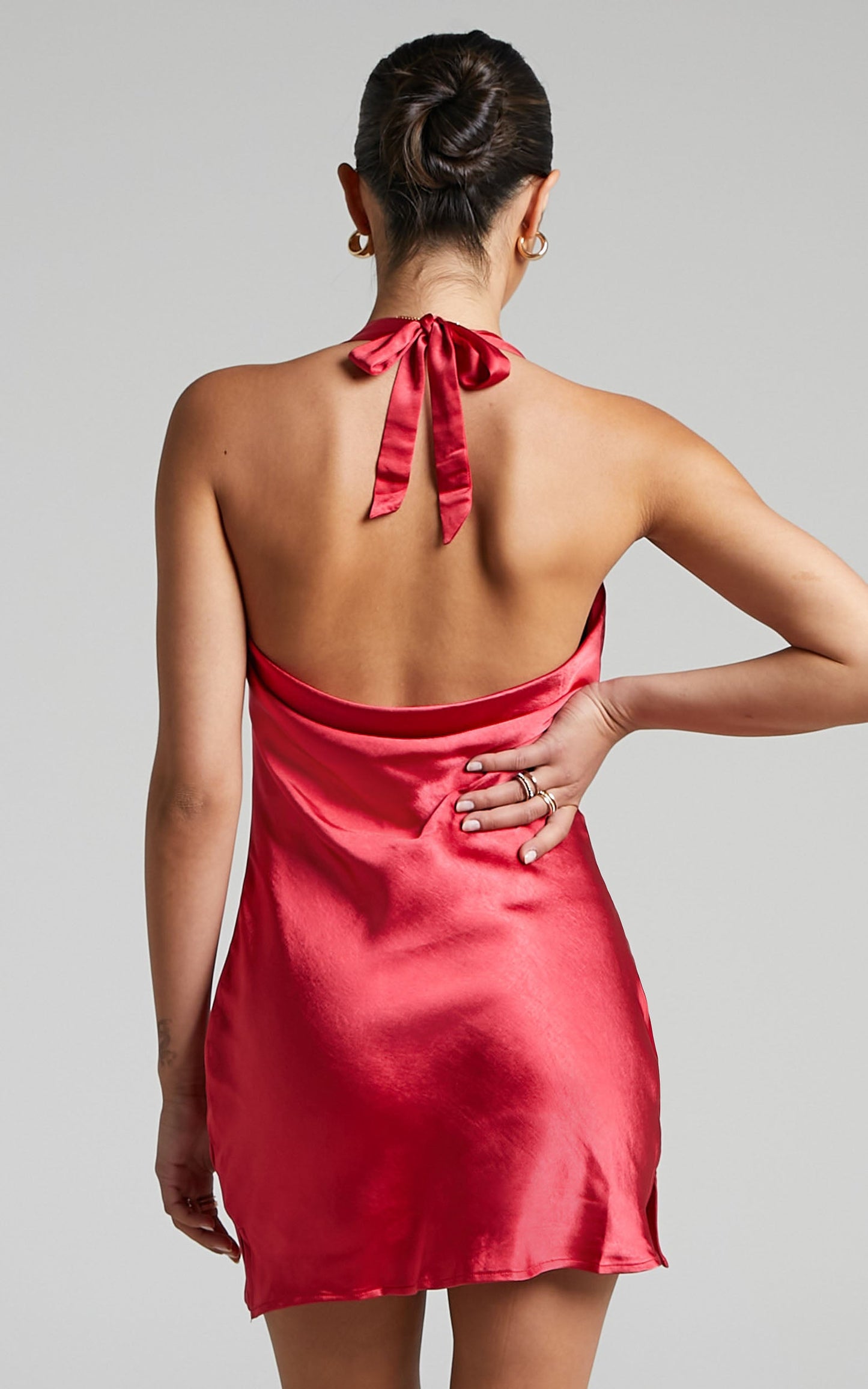 Waverly Mini Dress - Cowl Neck Halter Dress in Red