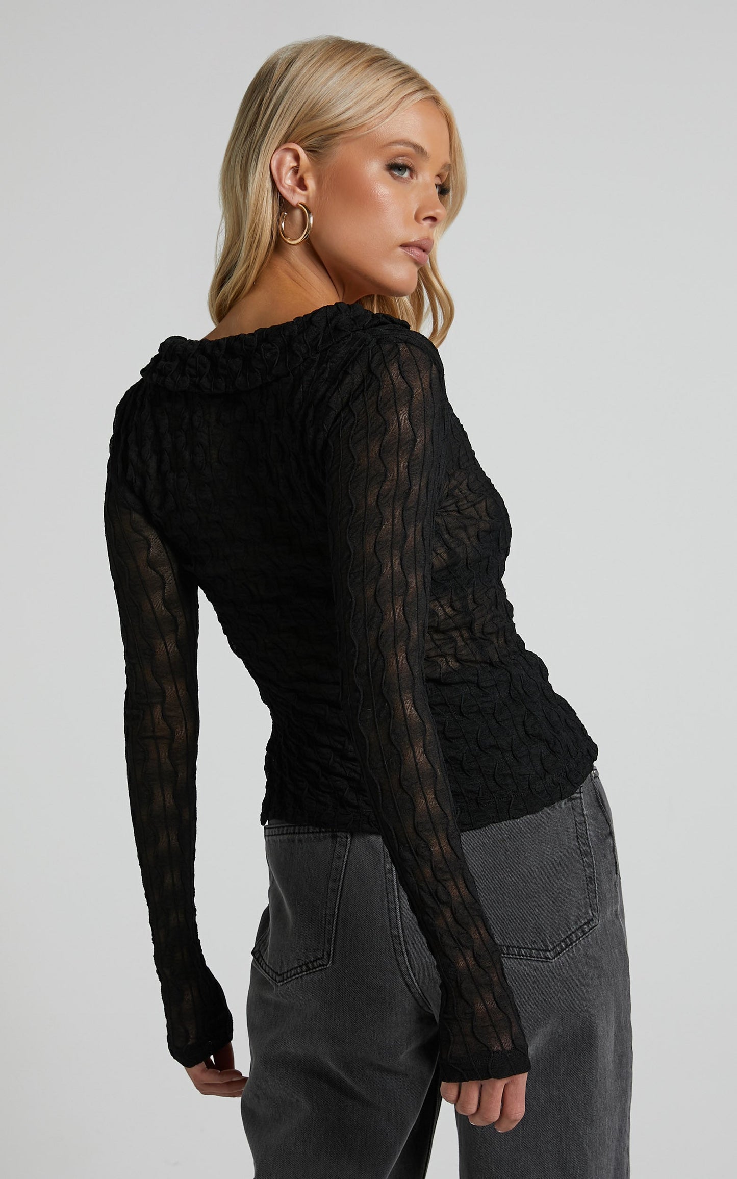 Chintae Top - Long Sleeve Tie Front Top in Black