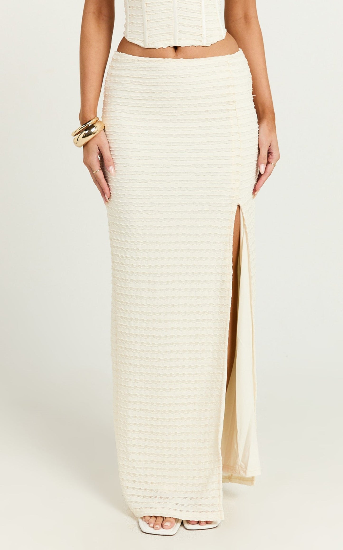 Christina Maxi Skirt - Crochet Maxi Skirt With Front Split in Cream
