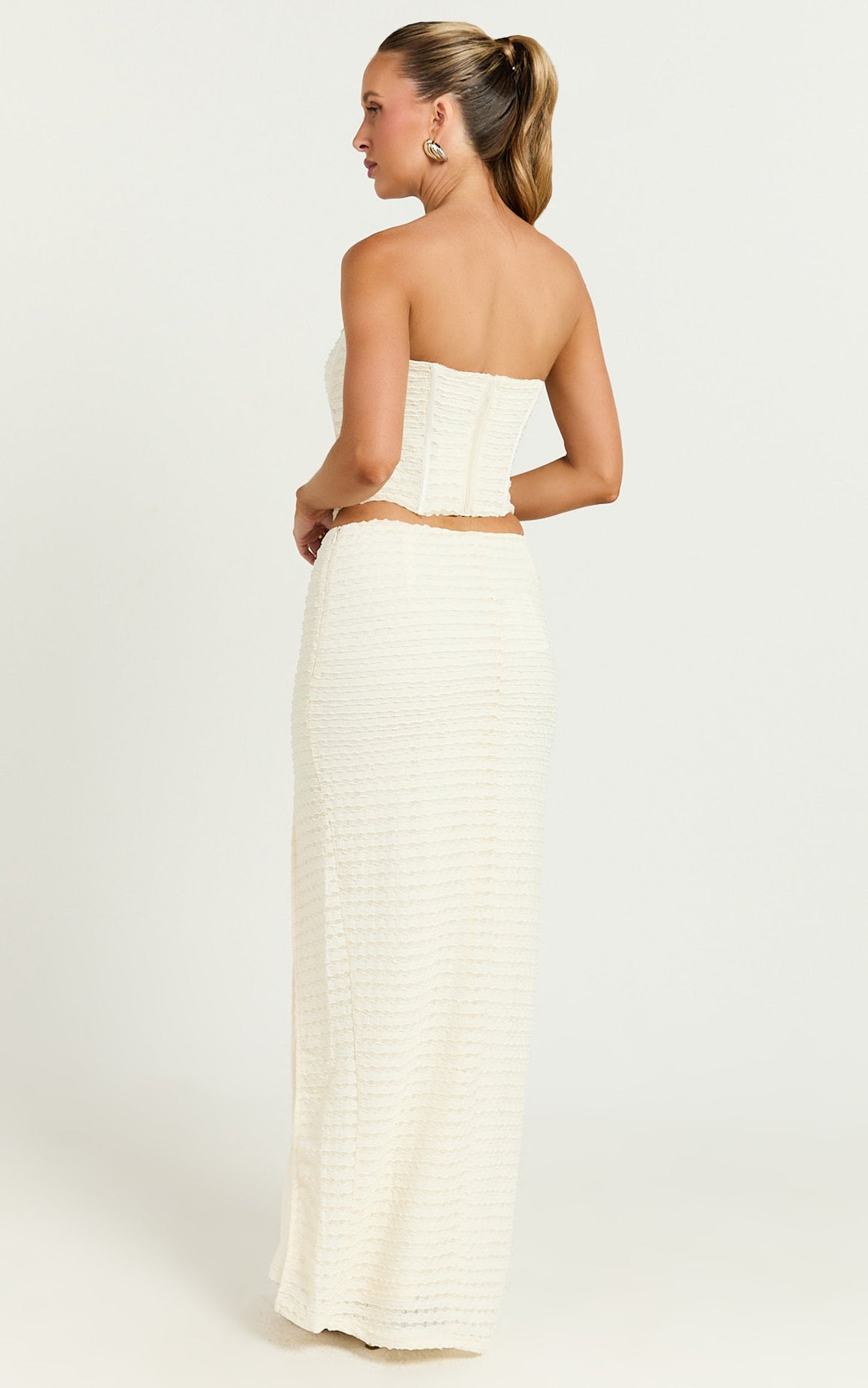 Christina Maxi Skirt - Crochet Maxi Skirt With Front Split in Cream