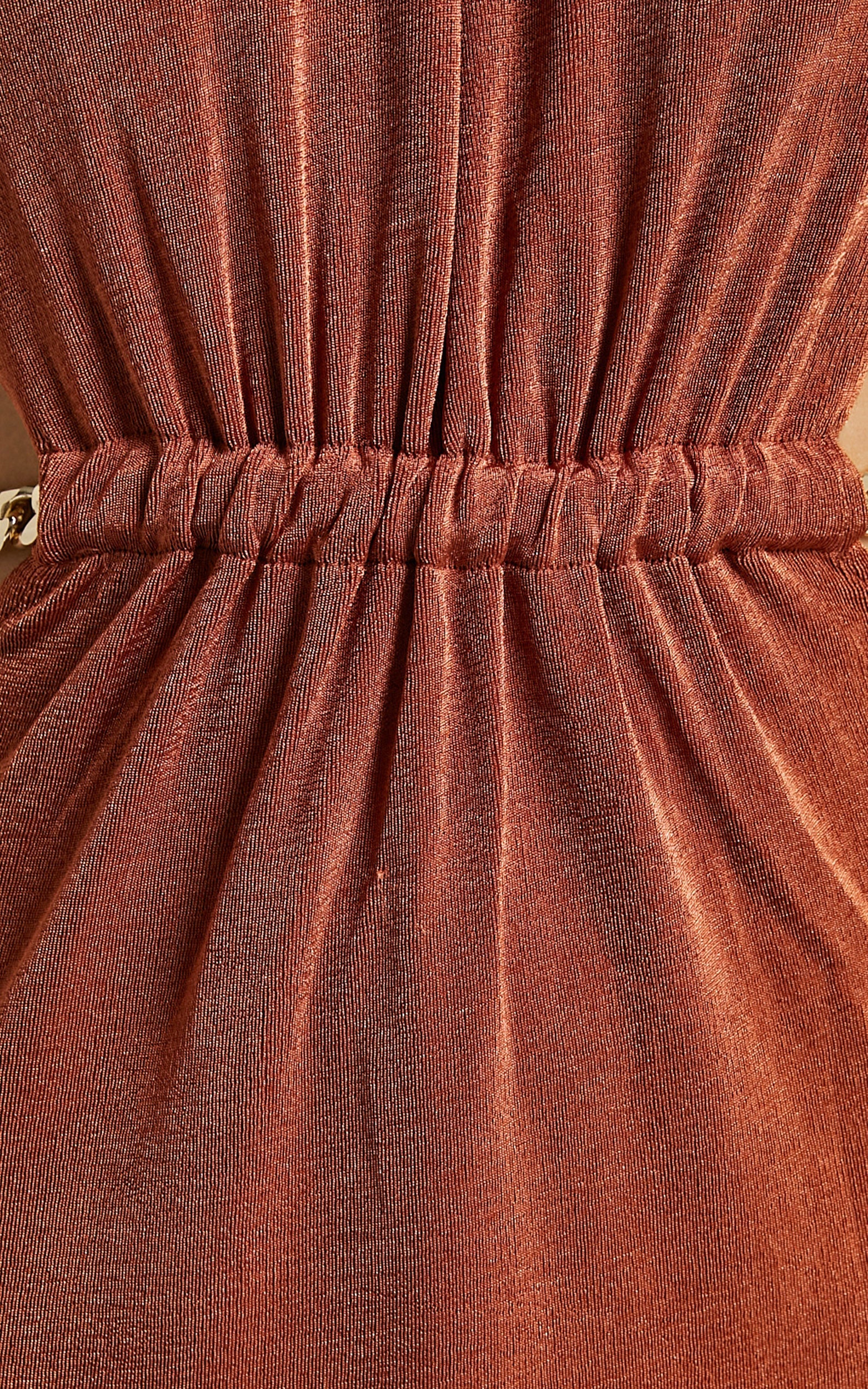 Chrys Halter Chain Cutout Maxi Dress in Rust