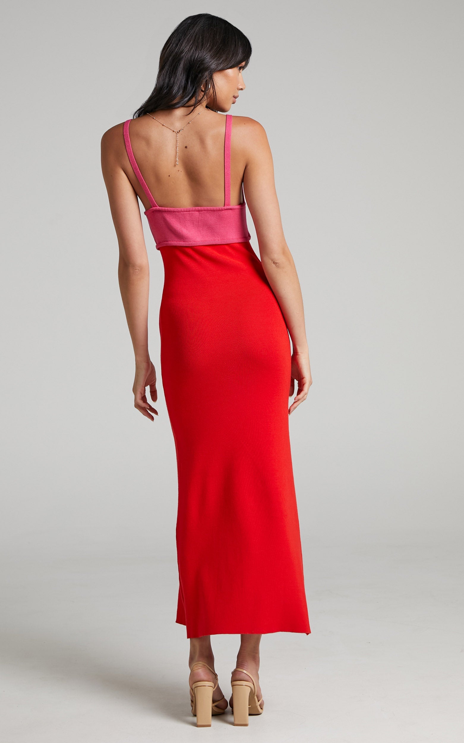 Claire Dual Tone Knit Dress in Pink & Red