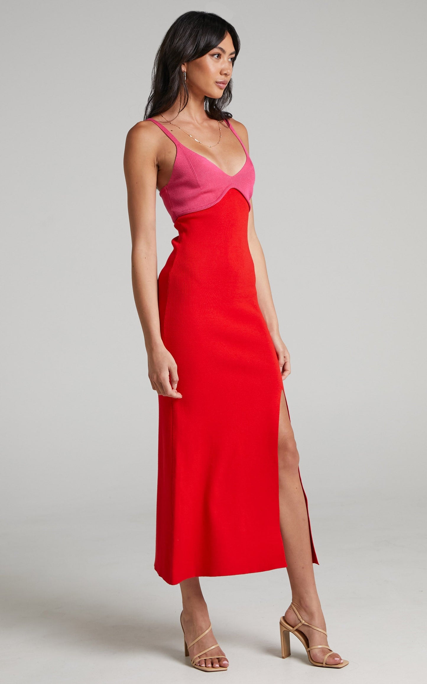 Claire Dual Tone Knit Dress in Pink & Red