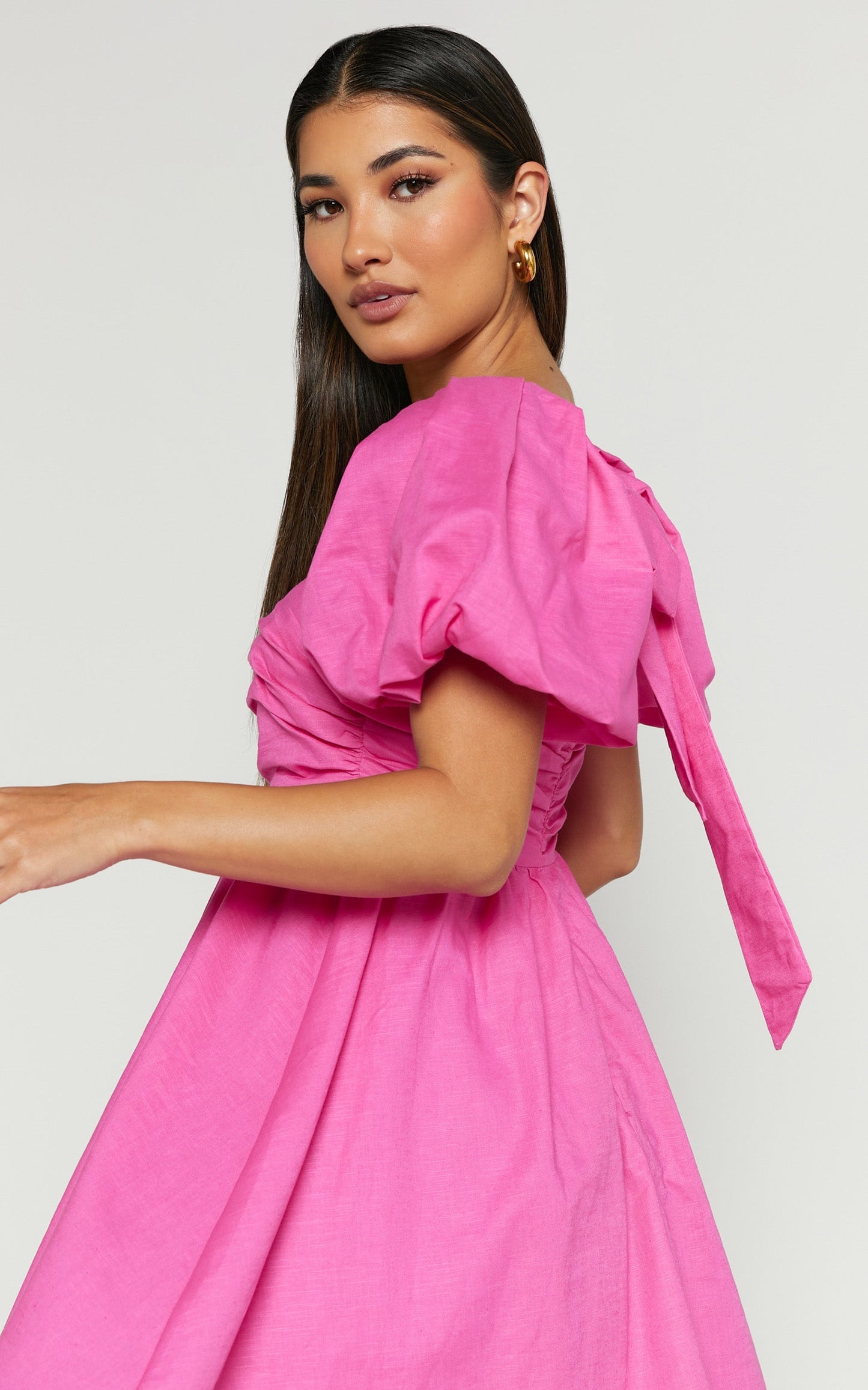Clara Mini Dress - Square Neck Short Puff Sleeve in Pink