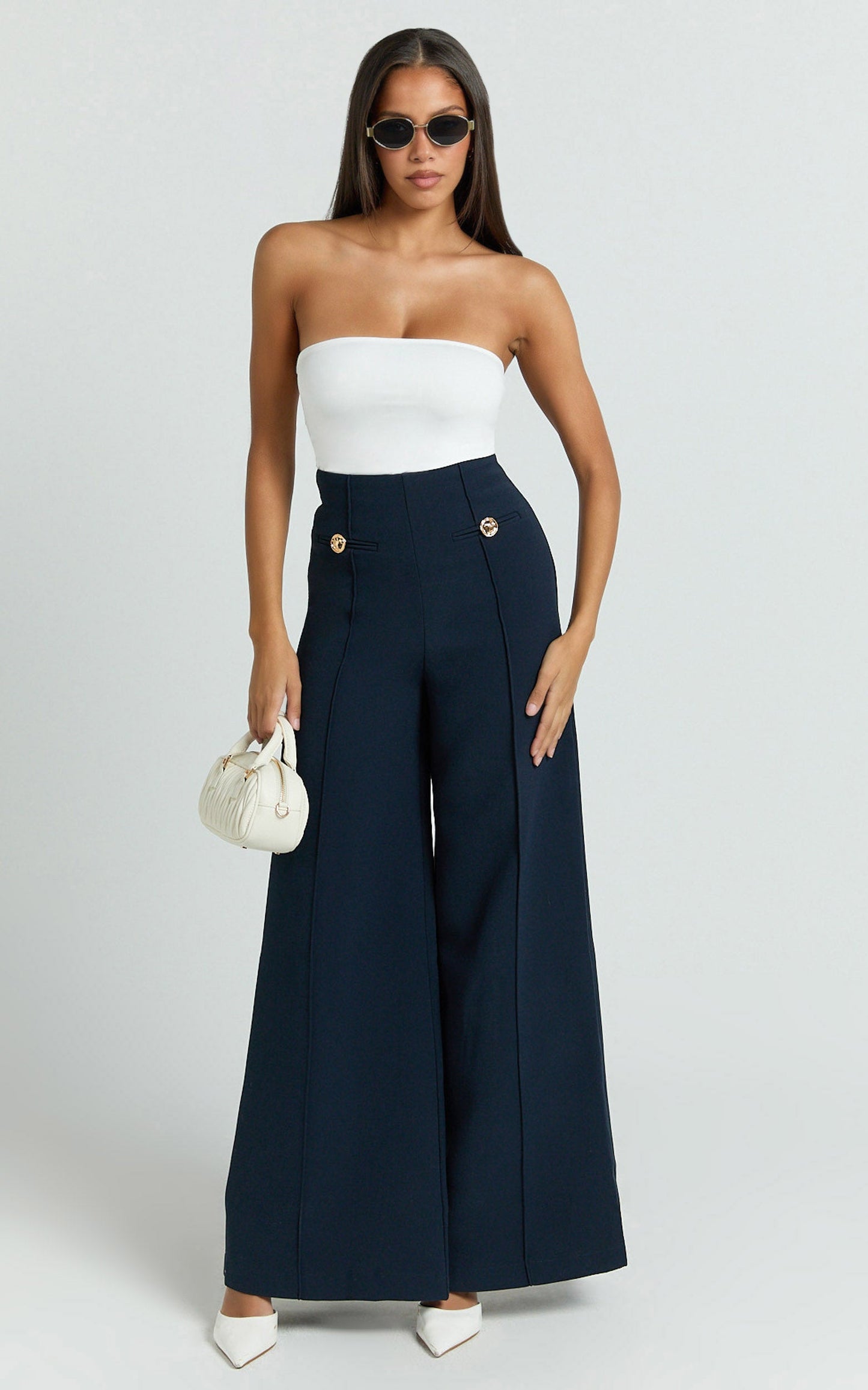 Clara Pants - High Waisted Wide Leg Pants in Navy