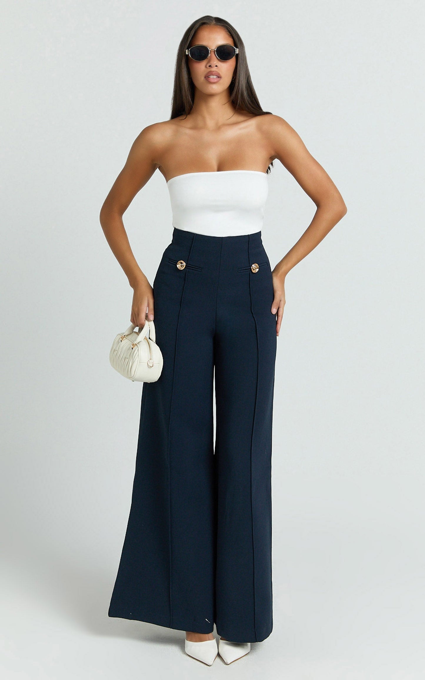 Clara Pants - High Waisted Wide Leg Pants in Navy