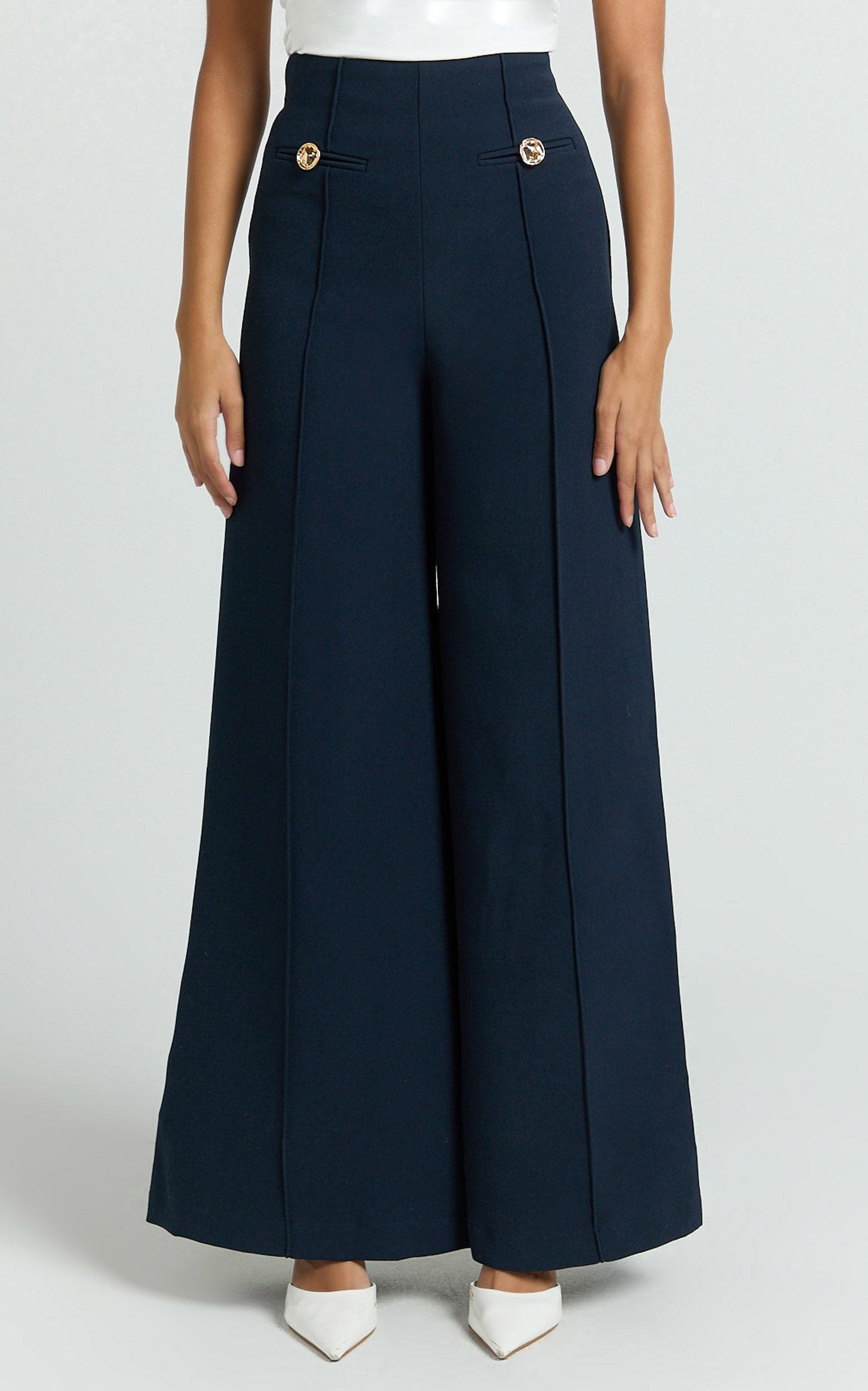 Clara Pants - High Waisted Wide Leg Pants in Navy