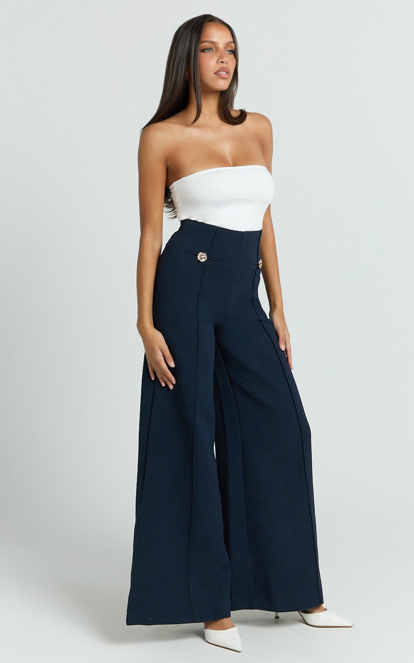 Clara Pants - High Waisted Wide Leg Pants in Navy