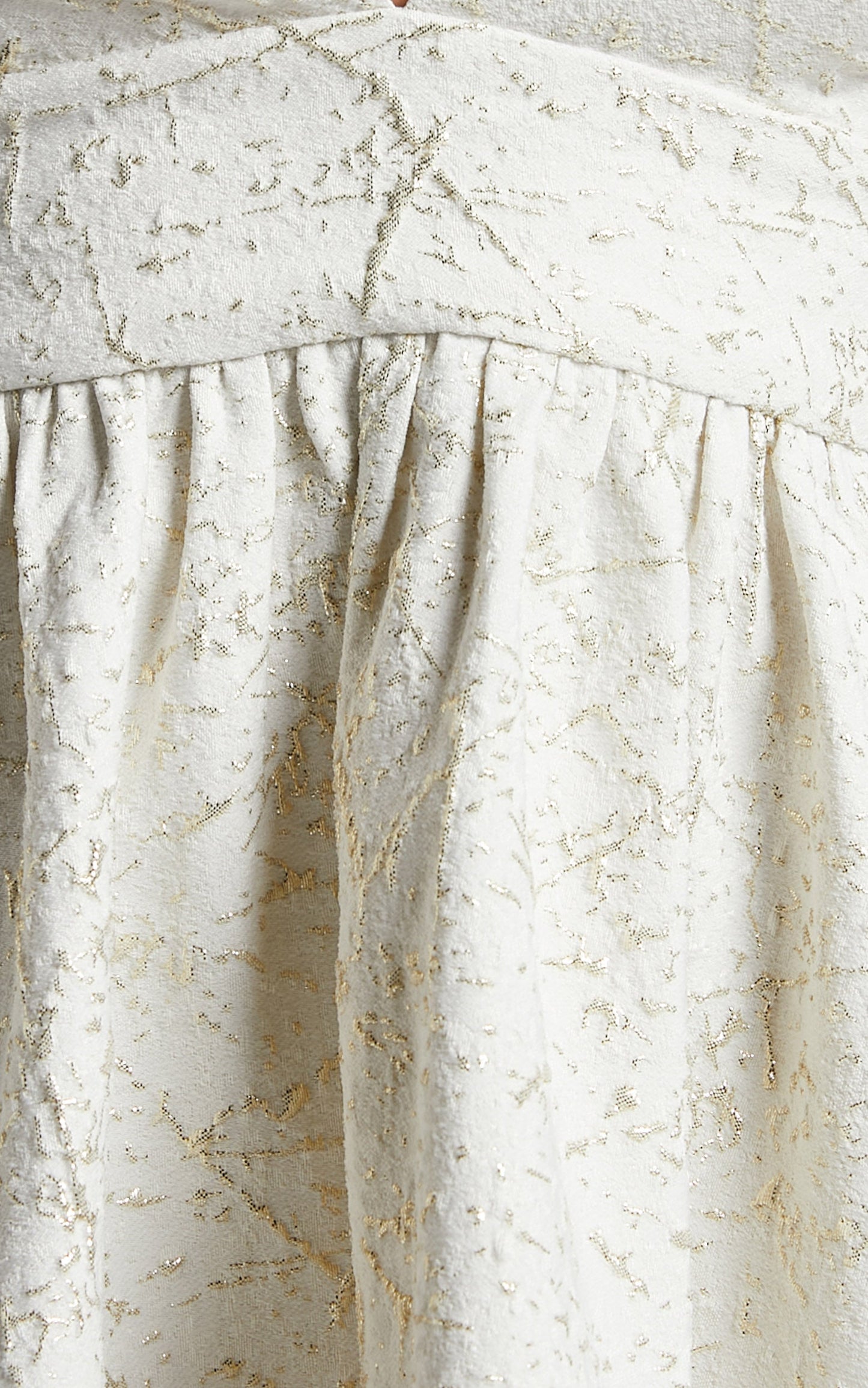 Clarie Mini Dress - Lurex Jacquard V Neck Gathered Skirt Dress in White
