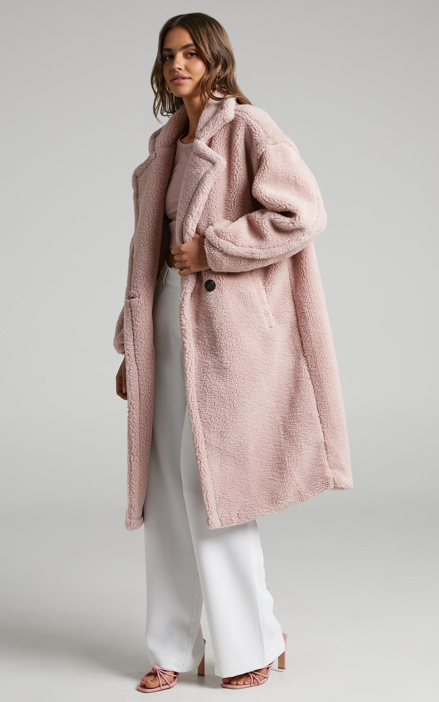 Clariece Oversized Teddy Coat in Pink