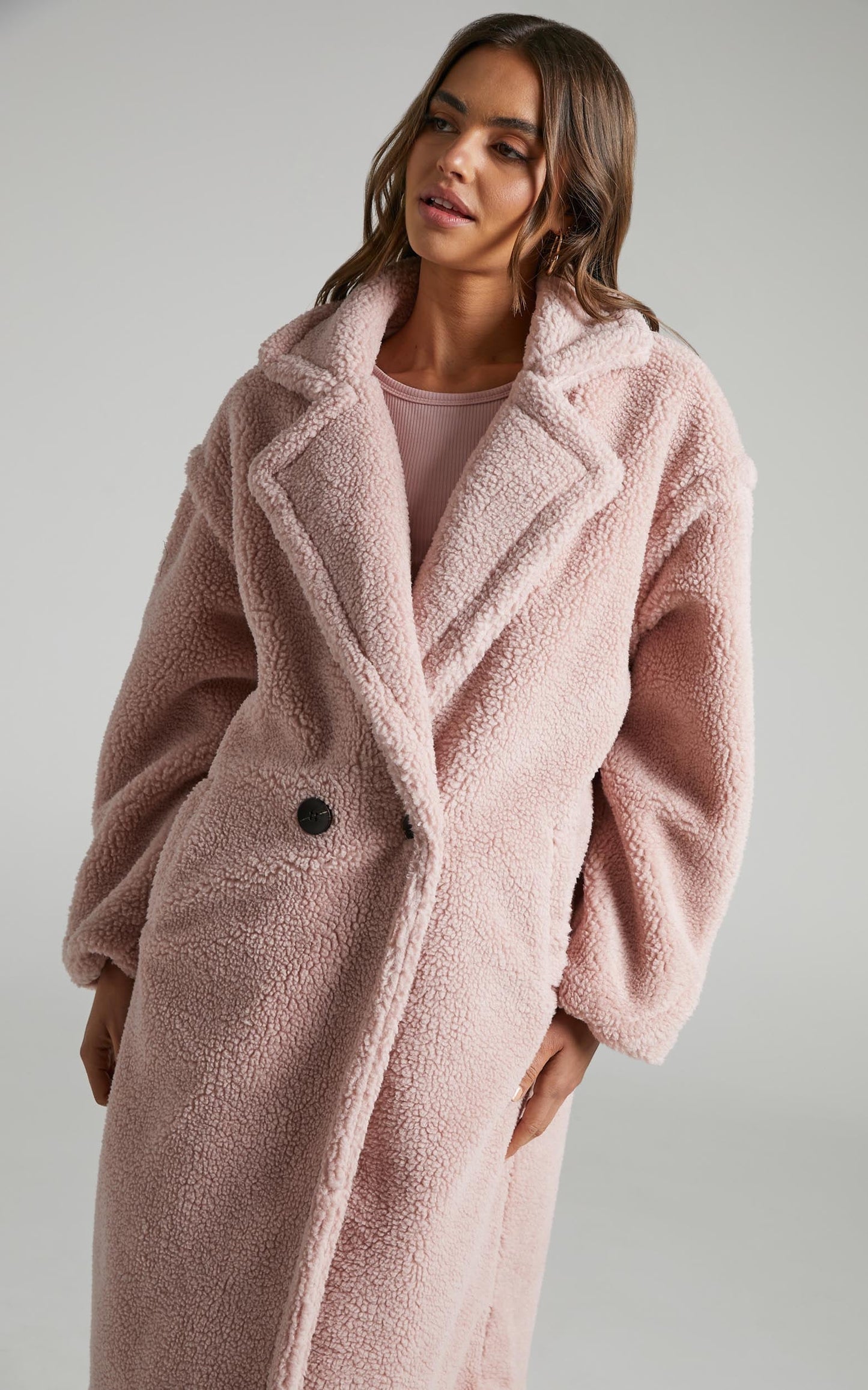 Clariece Oversized Teddy Coat in Pink
