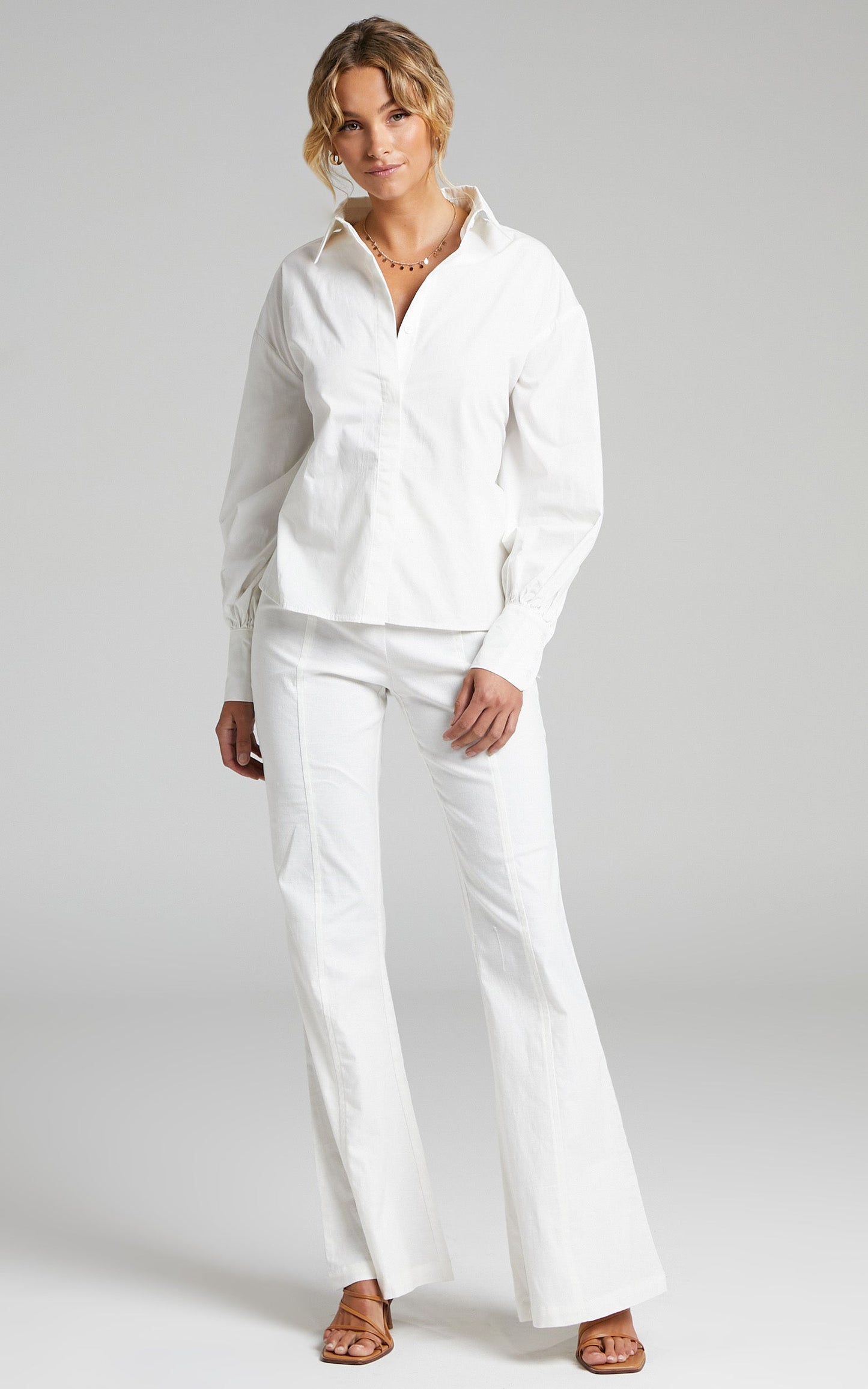 Claudelle Shirt - Cotton Collared Tie Back Shirt in White