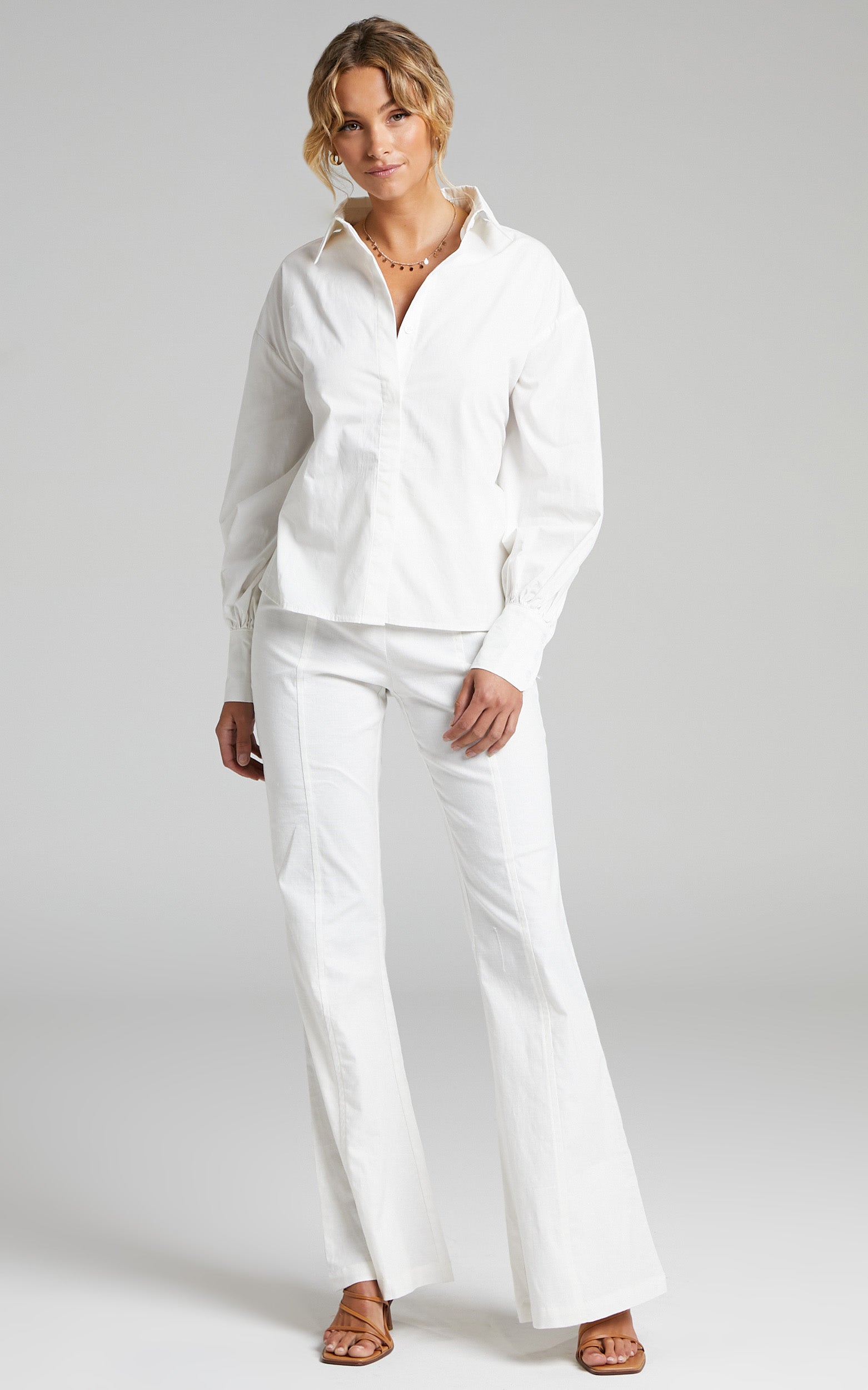 Claudelle Shirt - Cotton Collared Tie Back Shirt in White