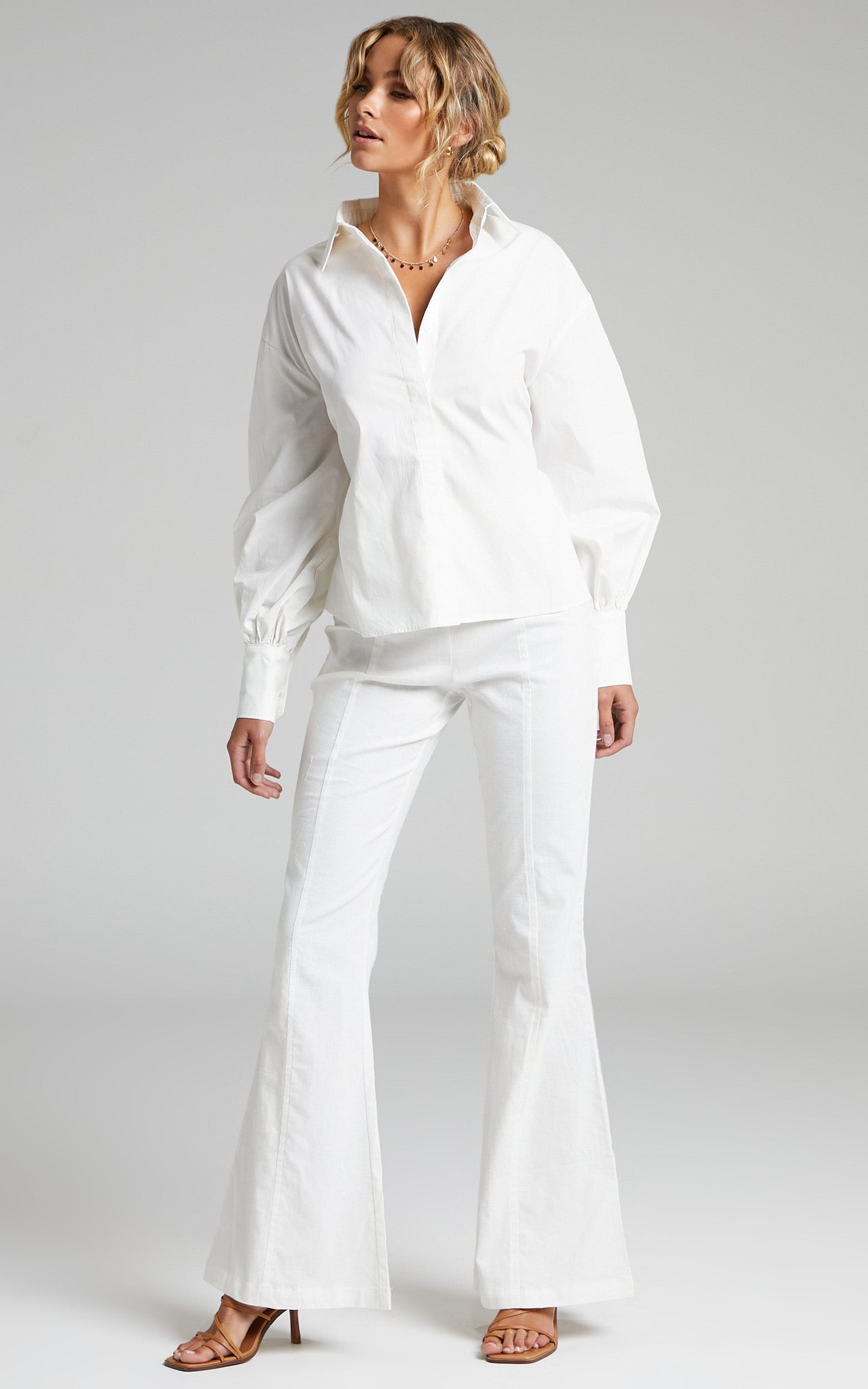 Claudelle Shirt - Cotton Collared Tie Back Shirt in White