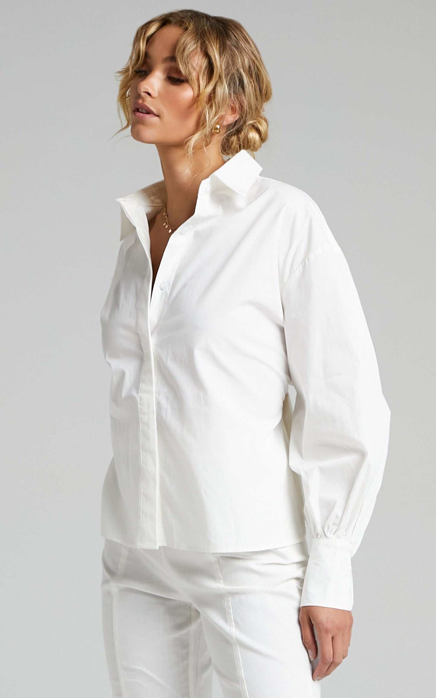 Claudelle Shirt - Cotton Collared Tie Back Shirt in White