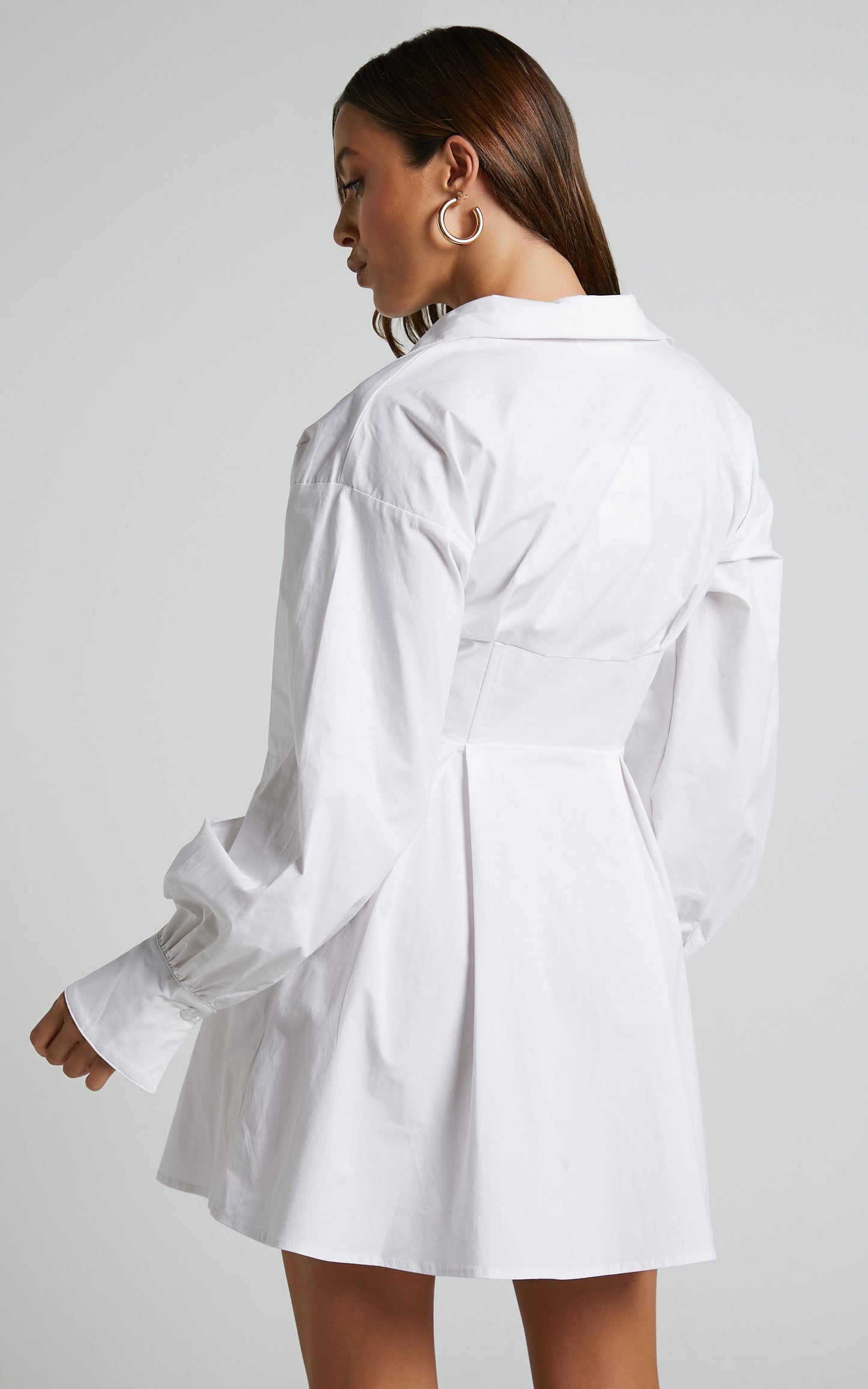 Claudette Mini Dress - Long Sleeve Corset Shirt Dress in White