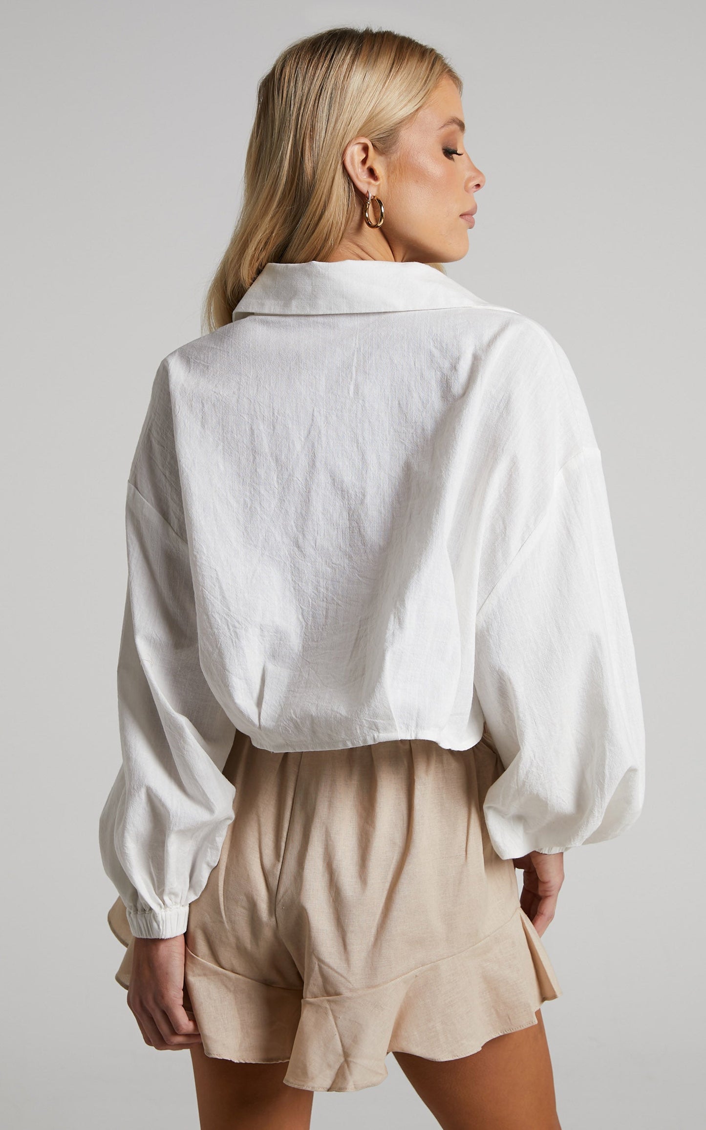 Claudina Shorts - Linen Look Frill Hem Shorts in Sand