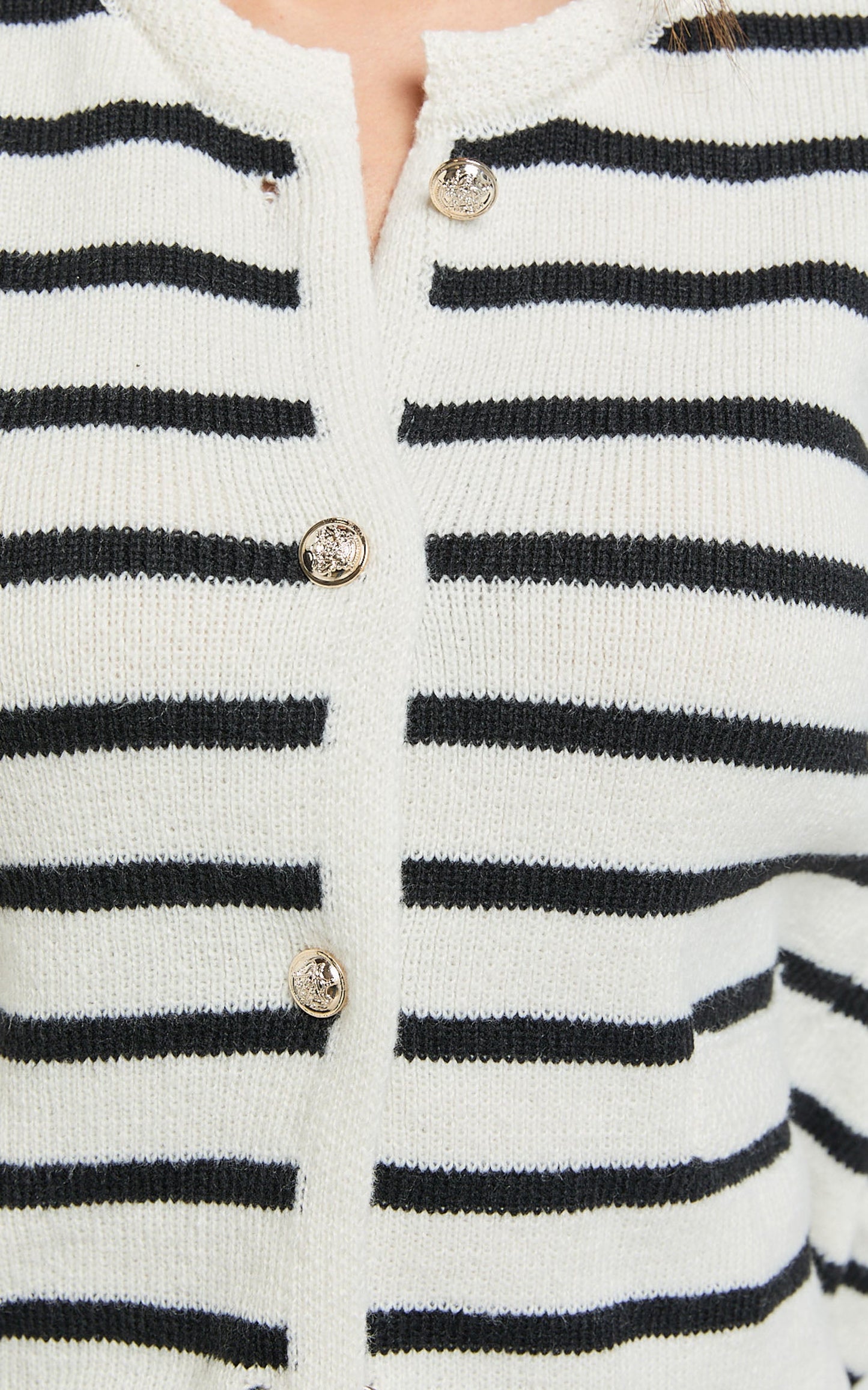 Cleo Cardigan - Button Through Stripe Knit Cardigan in Ivory/Black