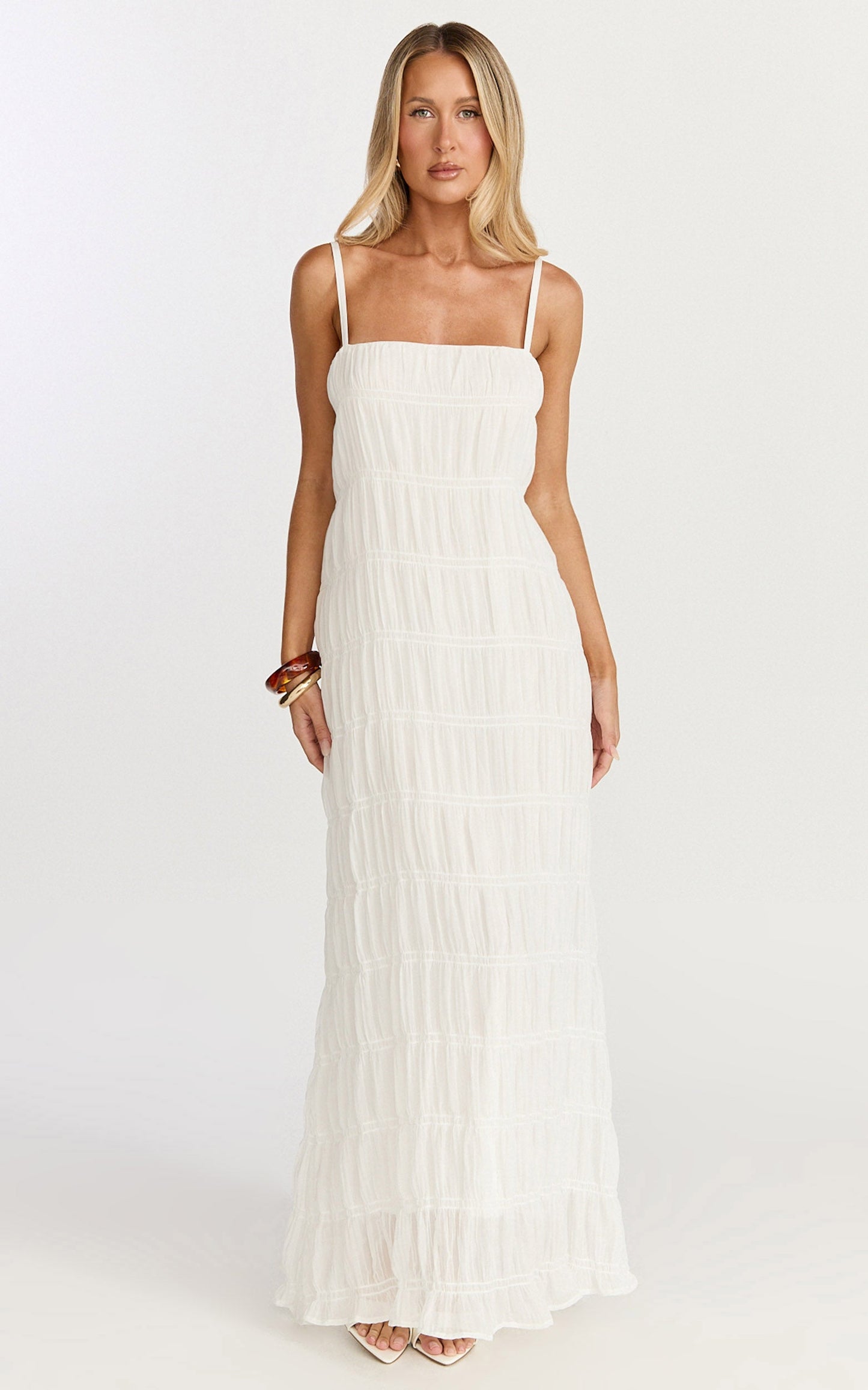 Cleo Maxi Dress - Textured Detail Dress in Cream